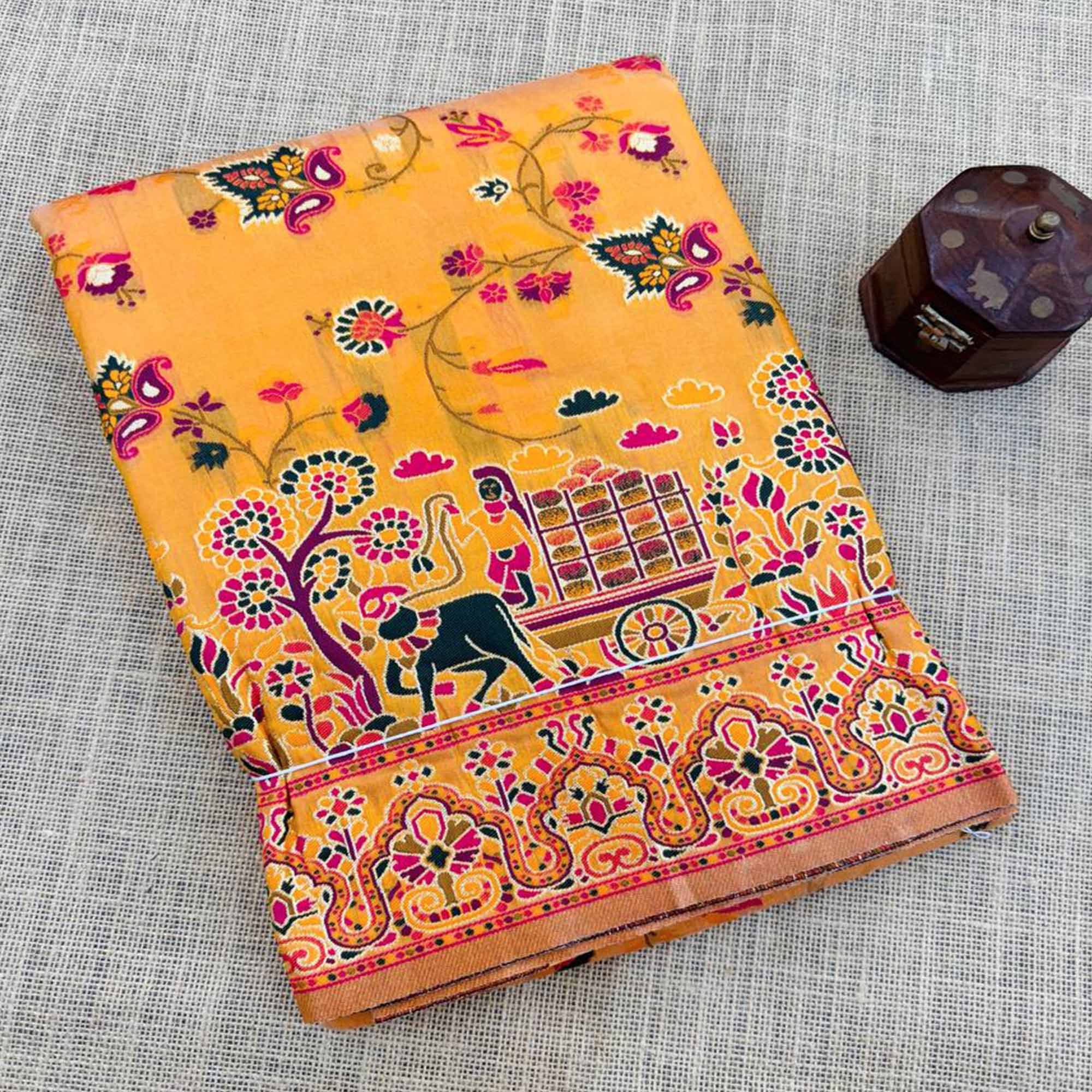 Royal Mustard Pashmina Silk Saree with Rajwadi Zari Weaving