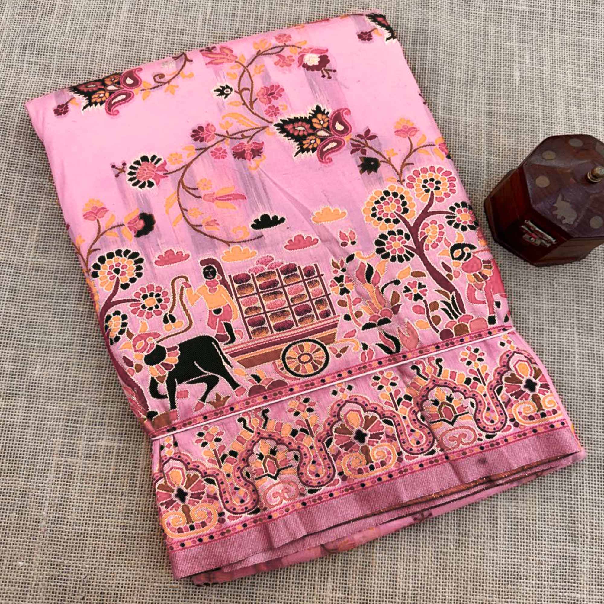 Royal Pink Pashmina Silk Saree with Rajwadi Zari Weaving