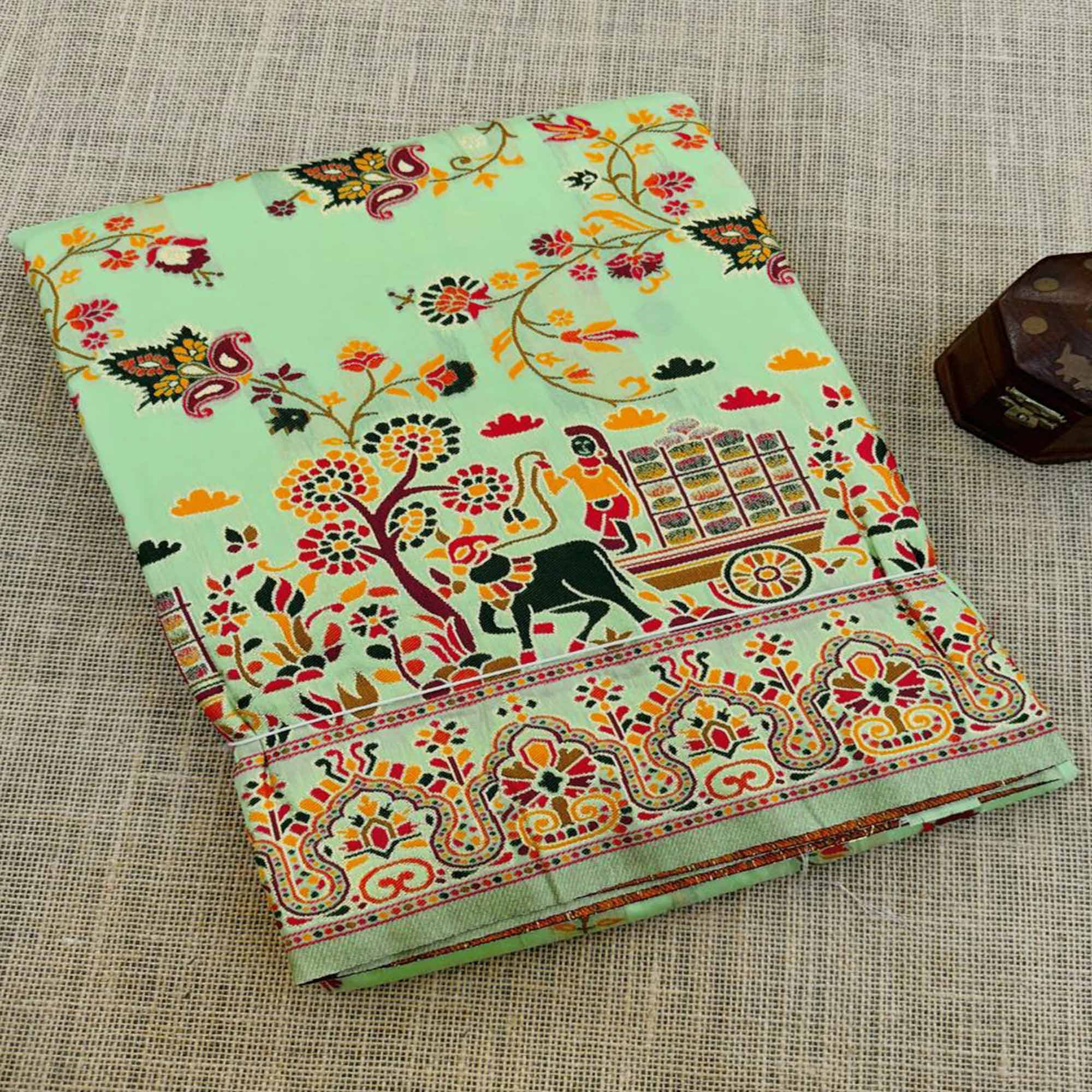 Royal Pista Green Pashmina Silk Saree with Rajwadi Zari Weaving