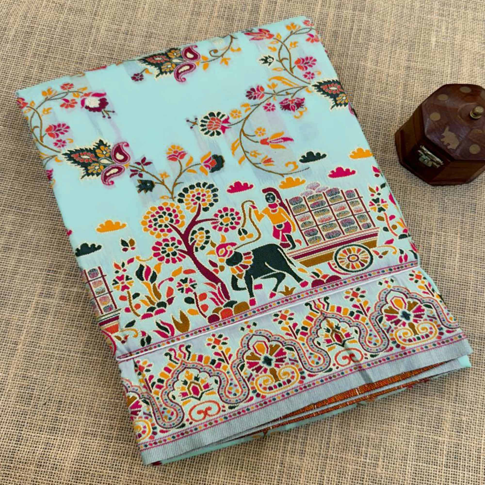 Royal Turquoise Pashmina Silk Saree with Rajwadi Zari Weaving