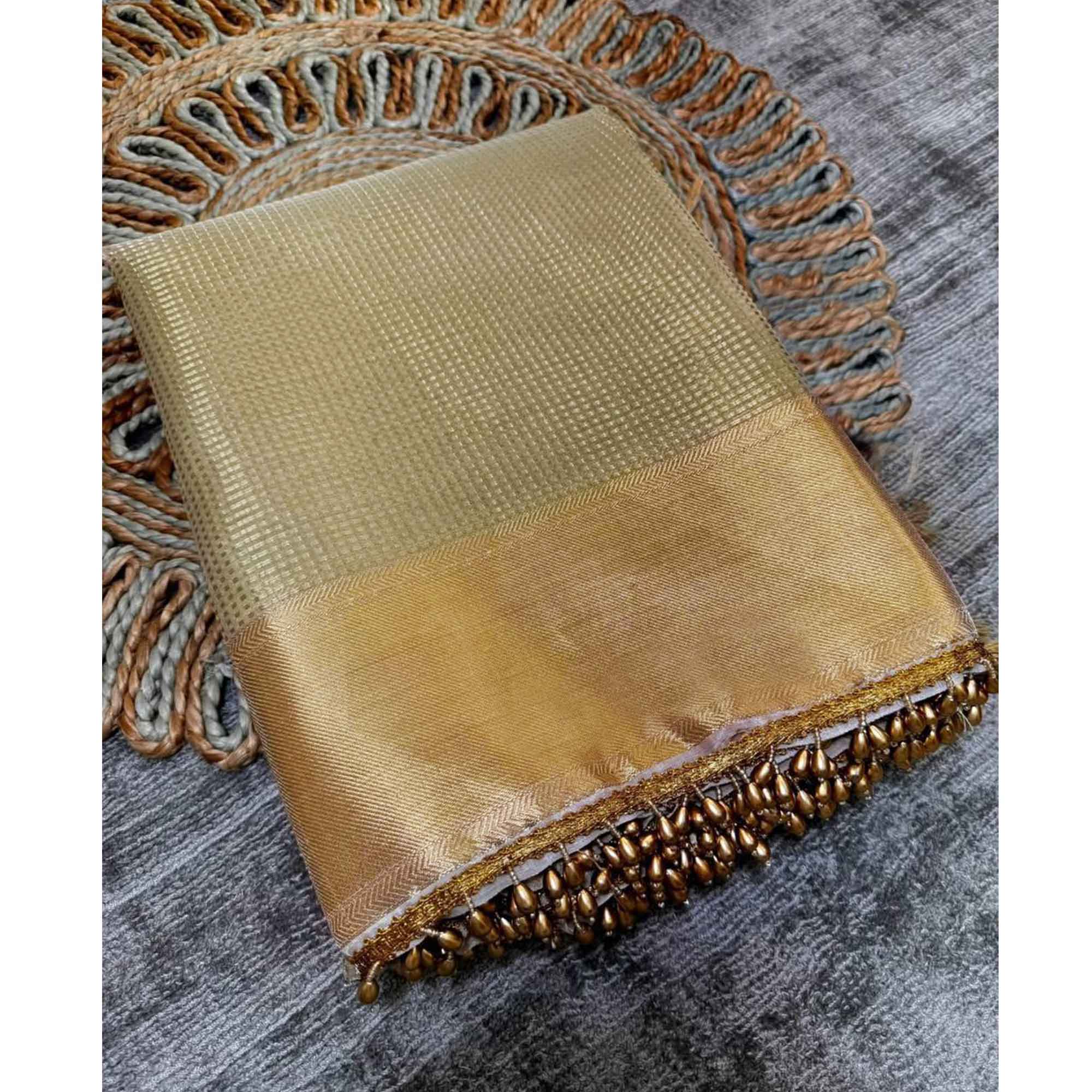 Opulent Banarasi Golden Tissue Silk Saree Crafted on Handloom with a Classic Royal Appeal