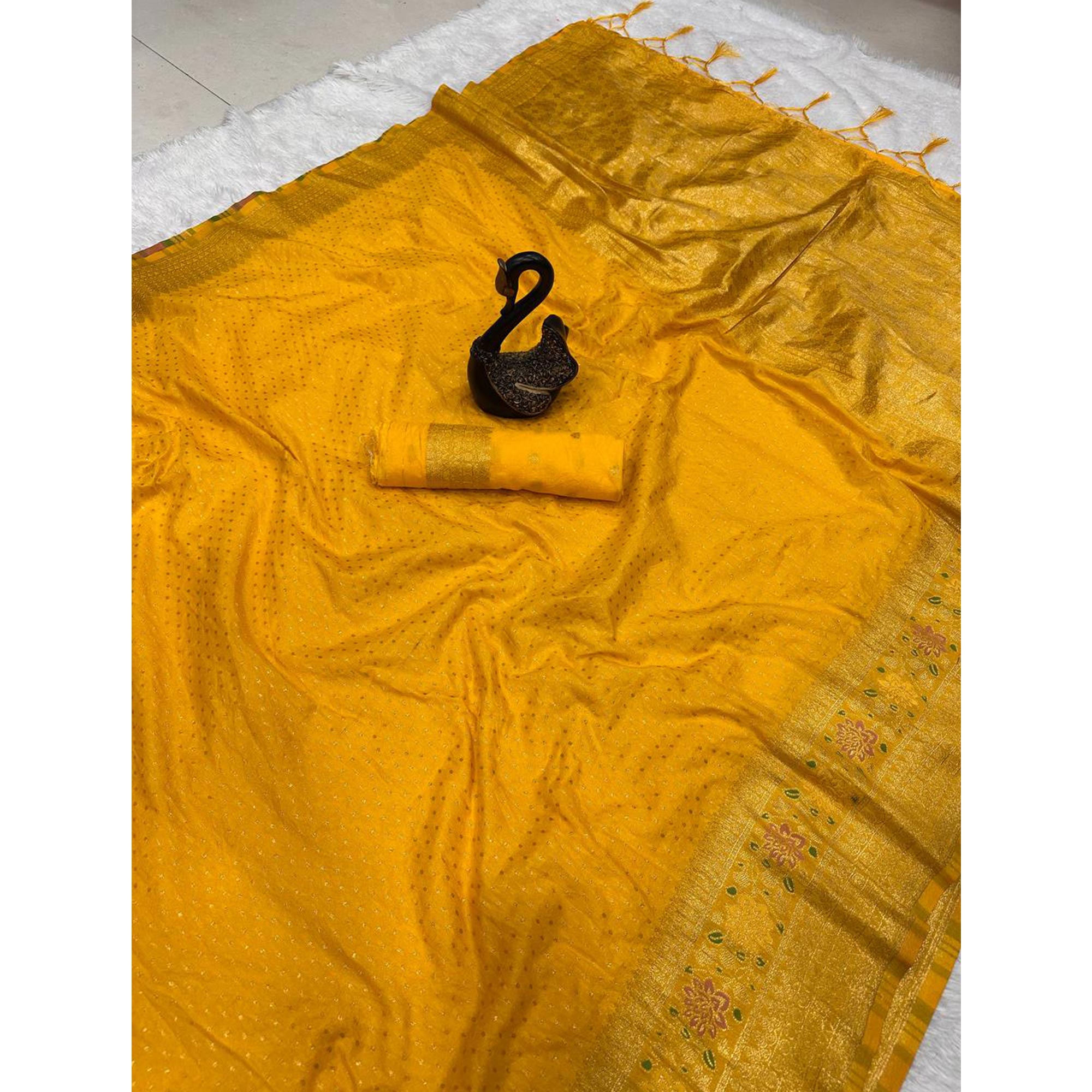 Mustard Saree in Pure Georgette Featuring Delicate Zari Butti Work