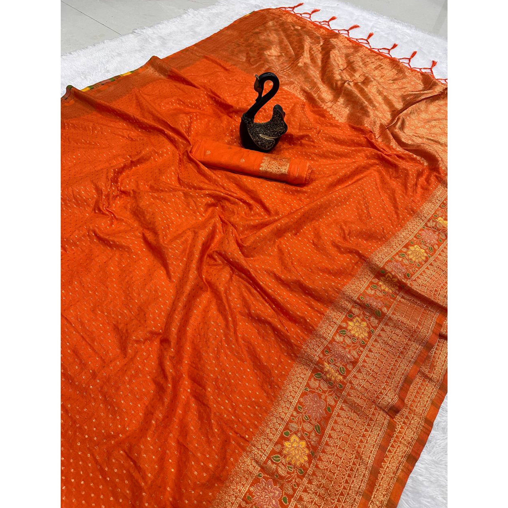 Orange Saree in Pure Georgette Featuring Delicate Zari Butti Work