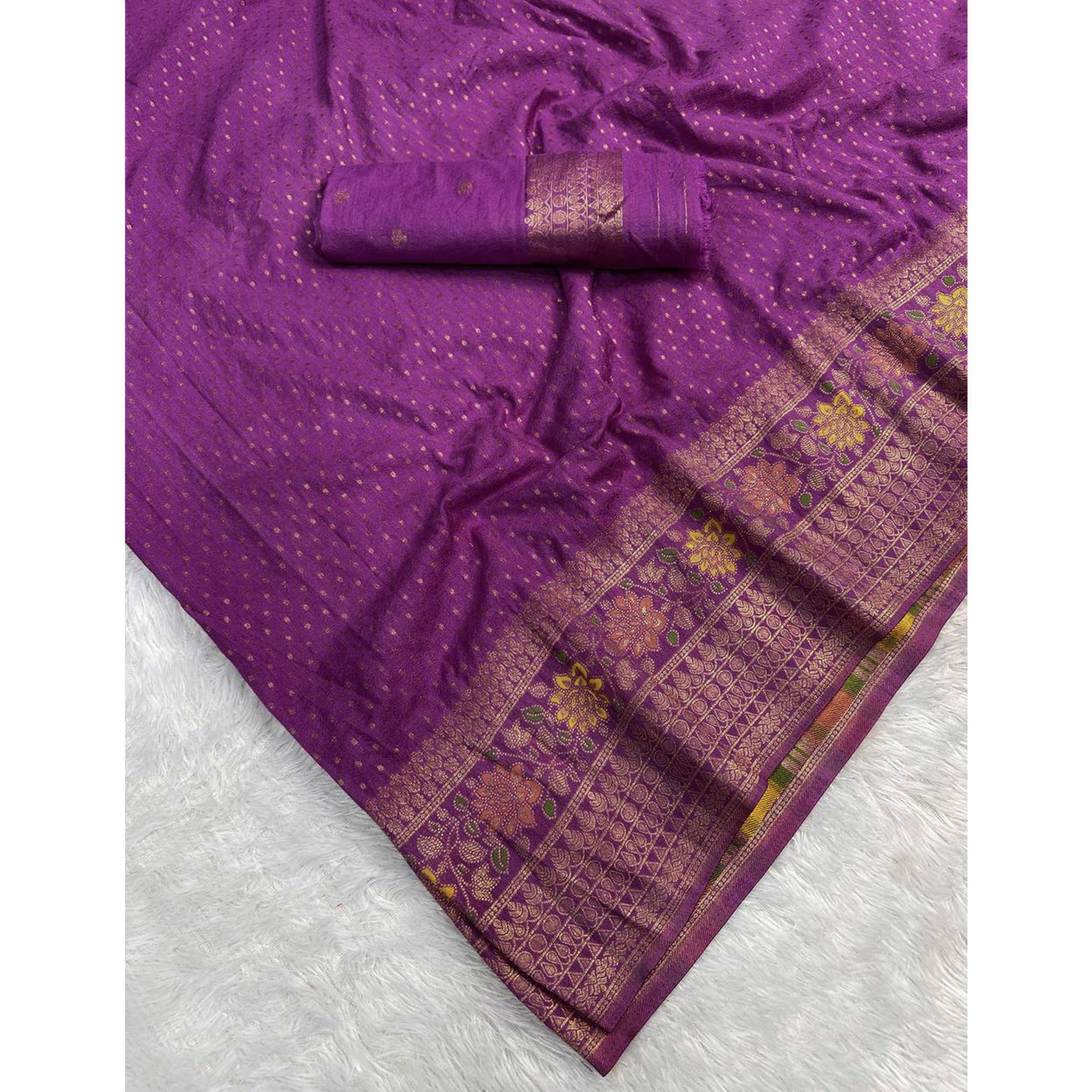 Purple Saree in Pure Georgette Featuring Delicate Zari Butti Work