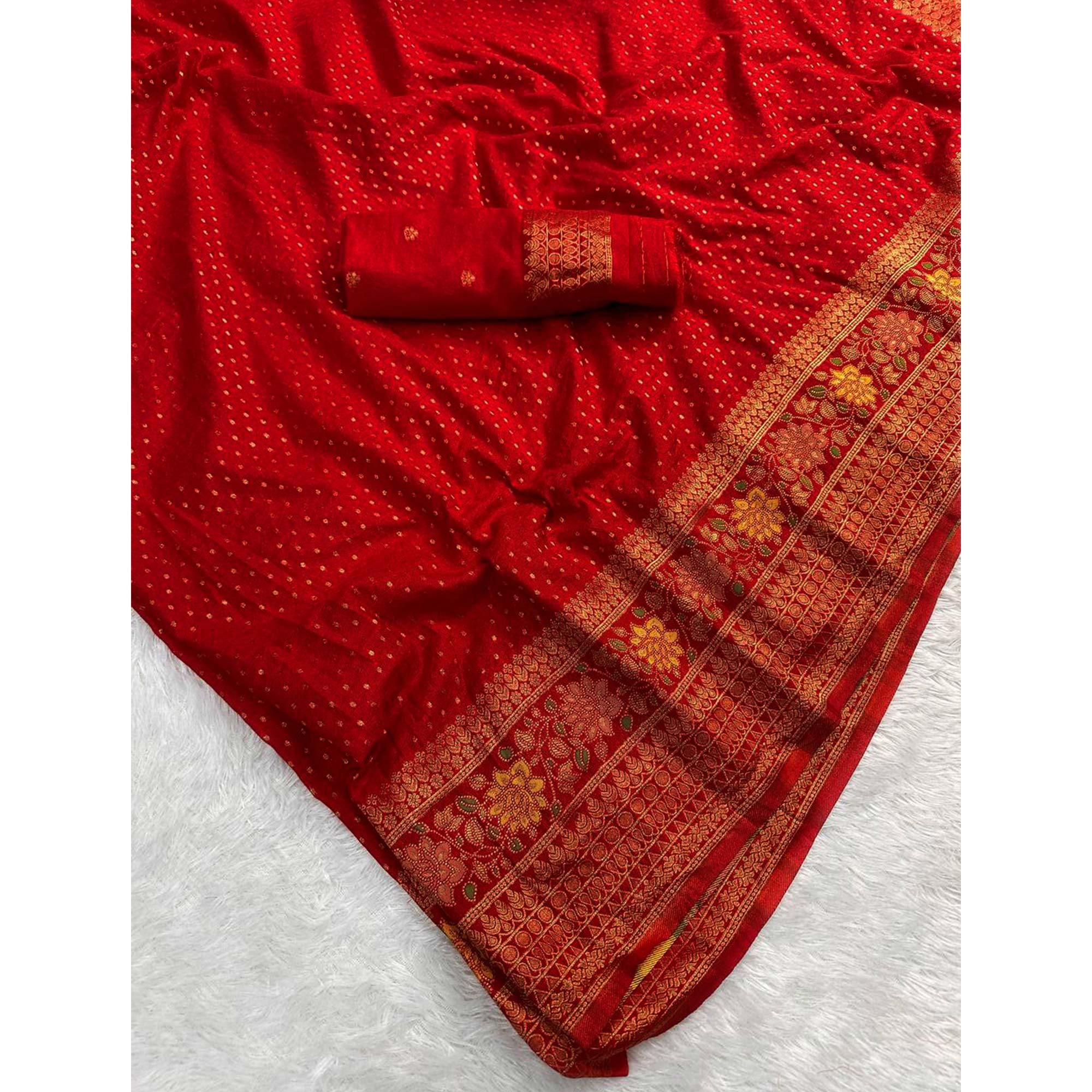 Red Saree in Pure Georgette Featuring Delicate Zari Butti Work