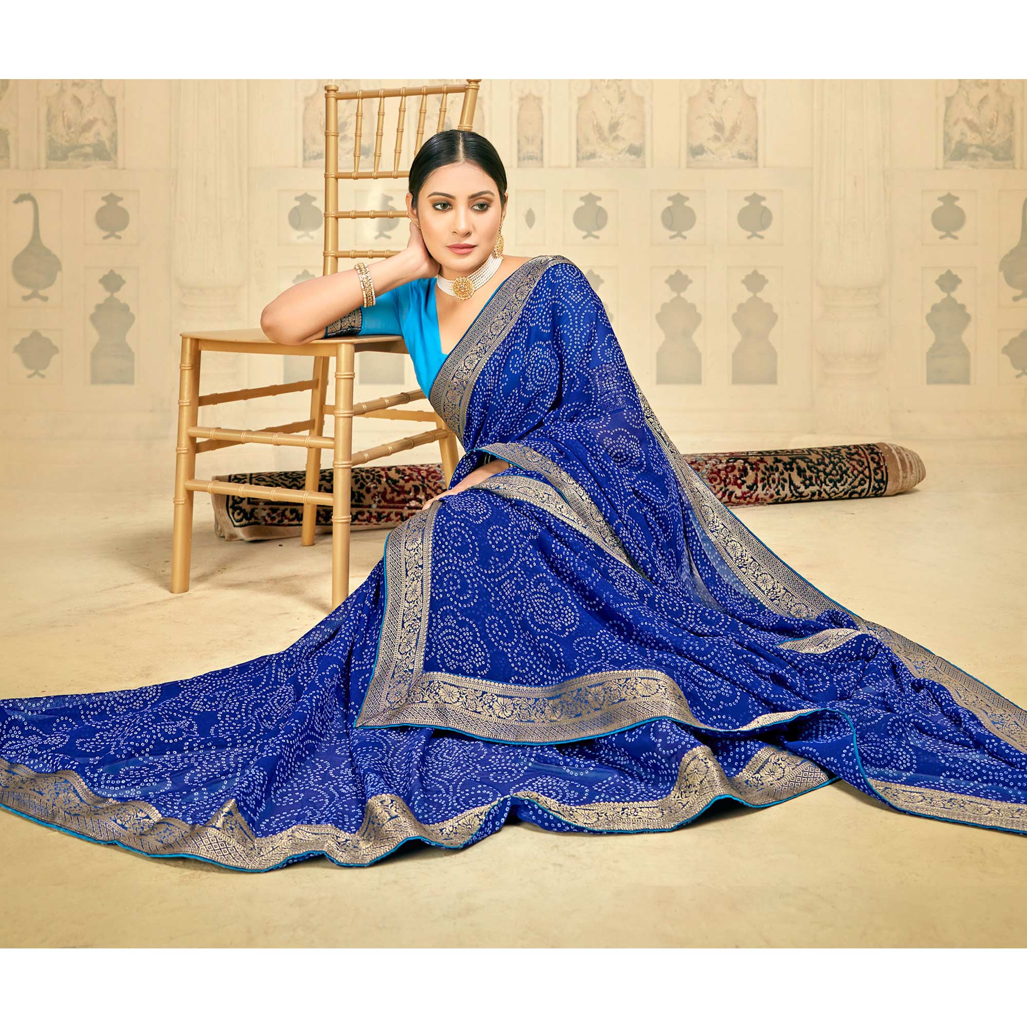 Blue Bandhani Printed Georgette Saree