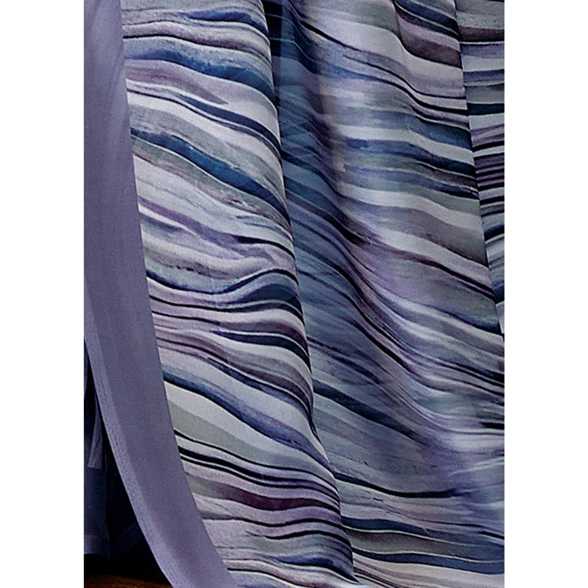 Light Purple Digital Printed Satin Saree