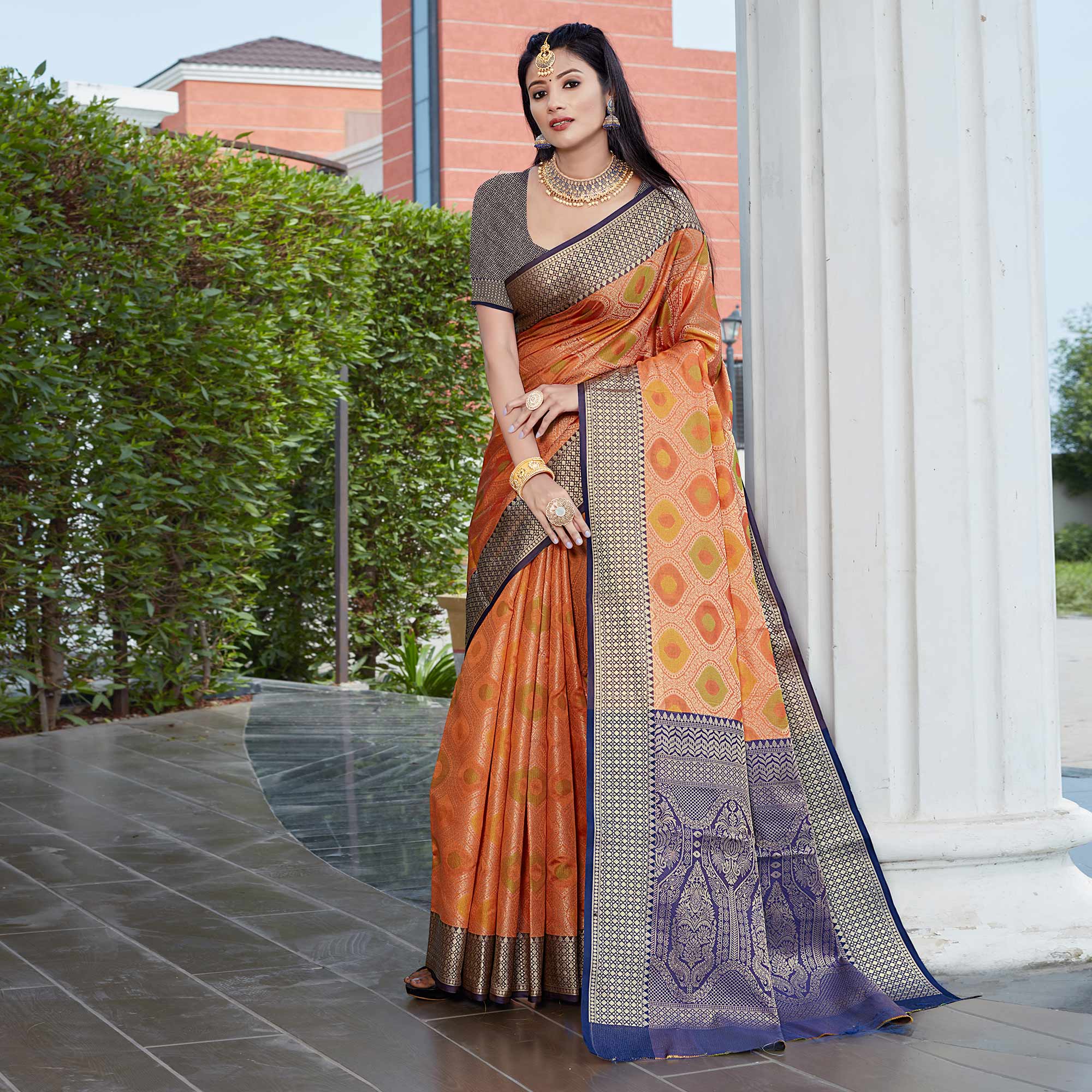 Orange Woven Art Silk Saree