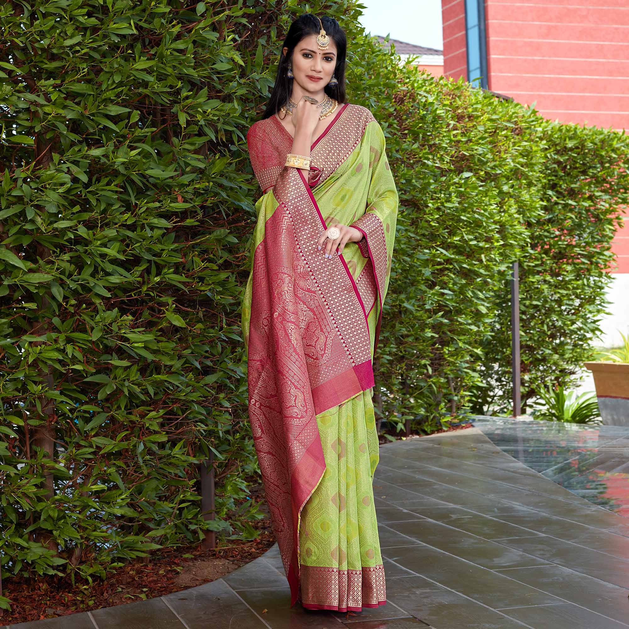 Green Woven Art Silk Saree