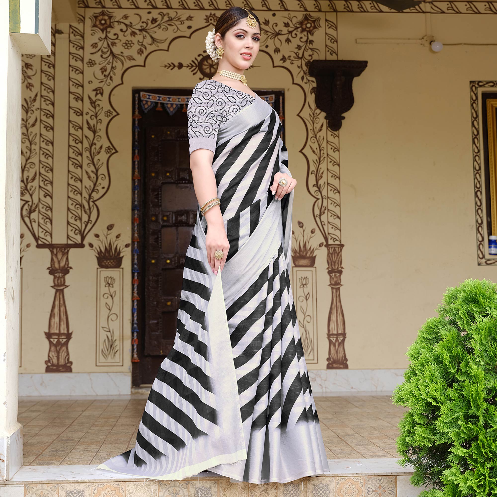 Black Printed Pure Cotton Saree