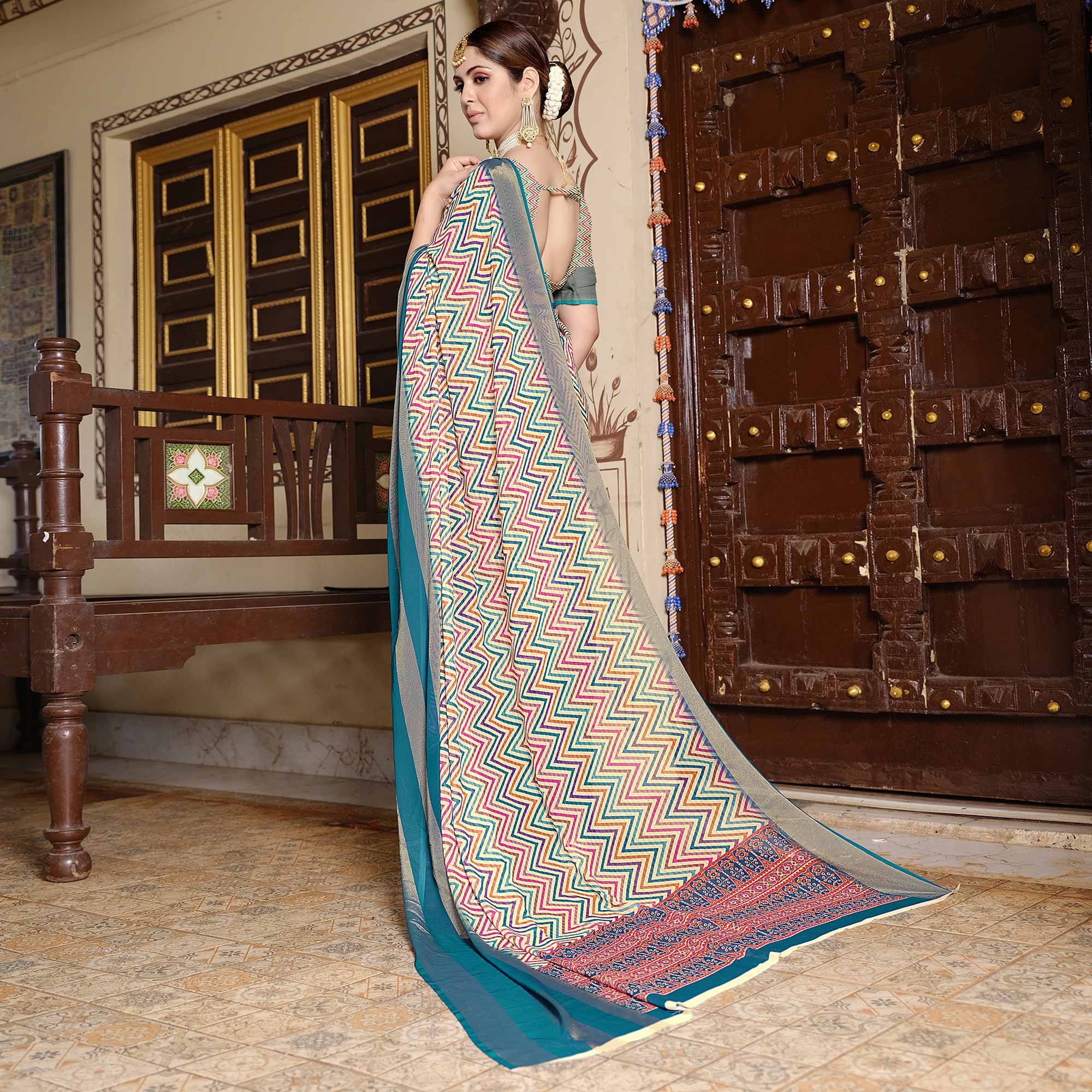 Multicolor Printed Viscose Saree