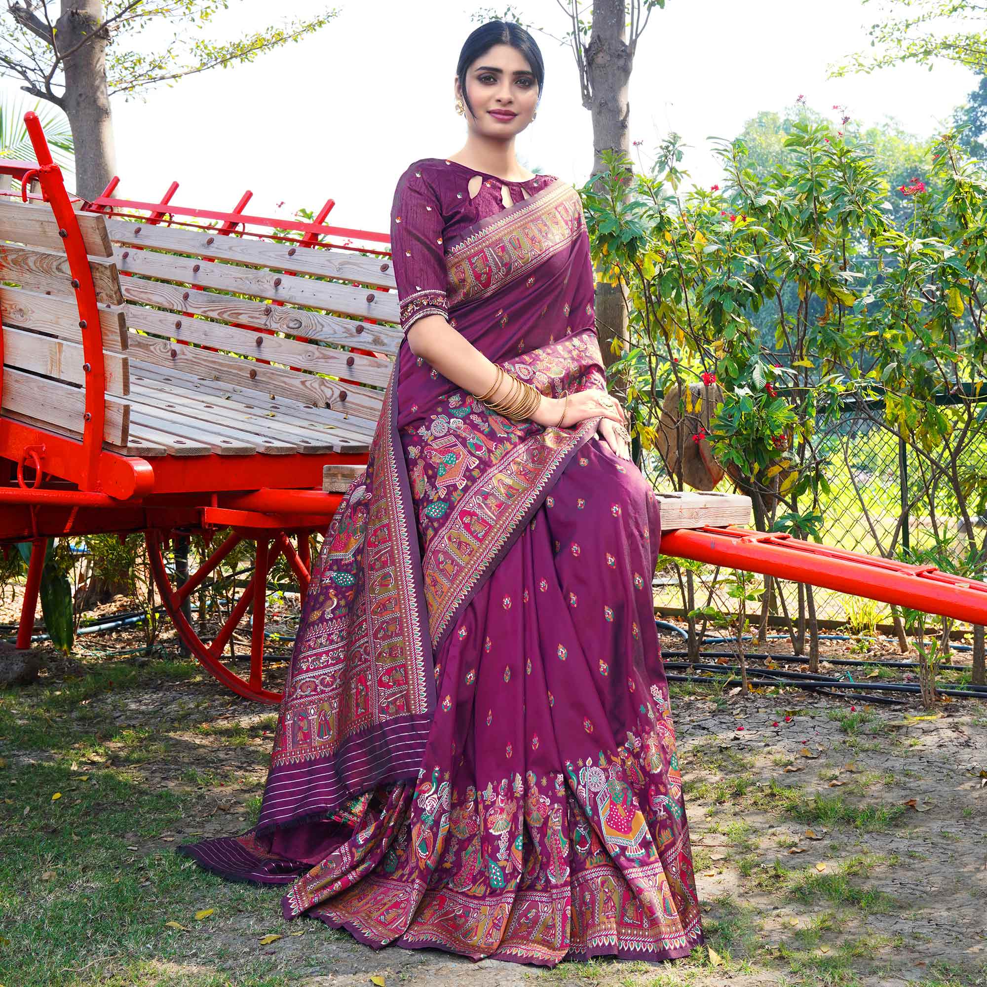 Purple Woven Pure Silk Saree