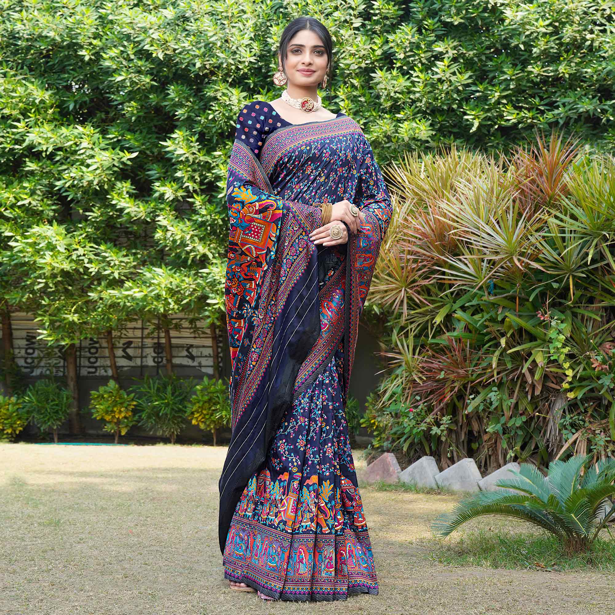 Blue Floral Purple Woven Pure Silk Saree