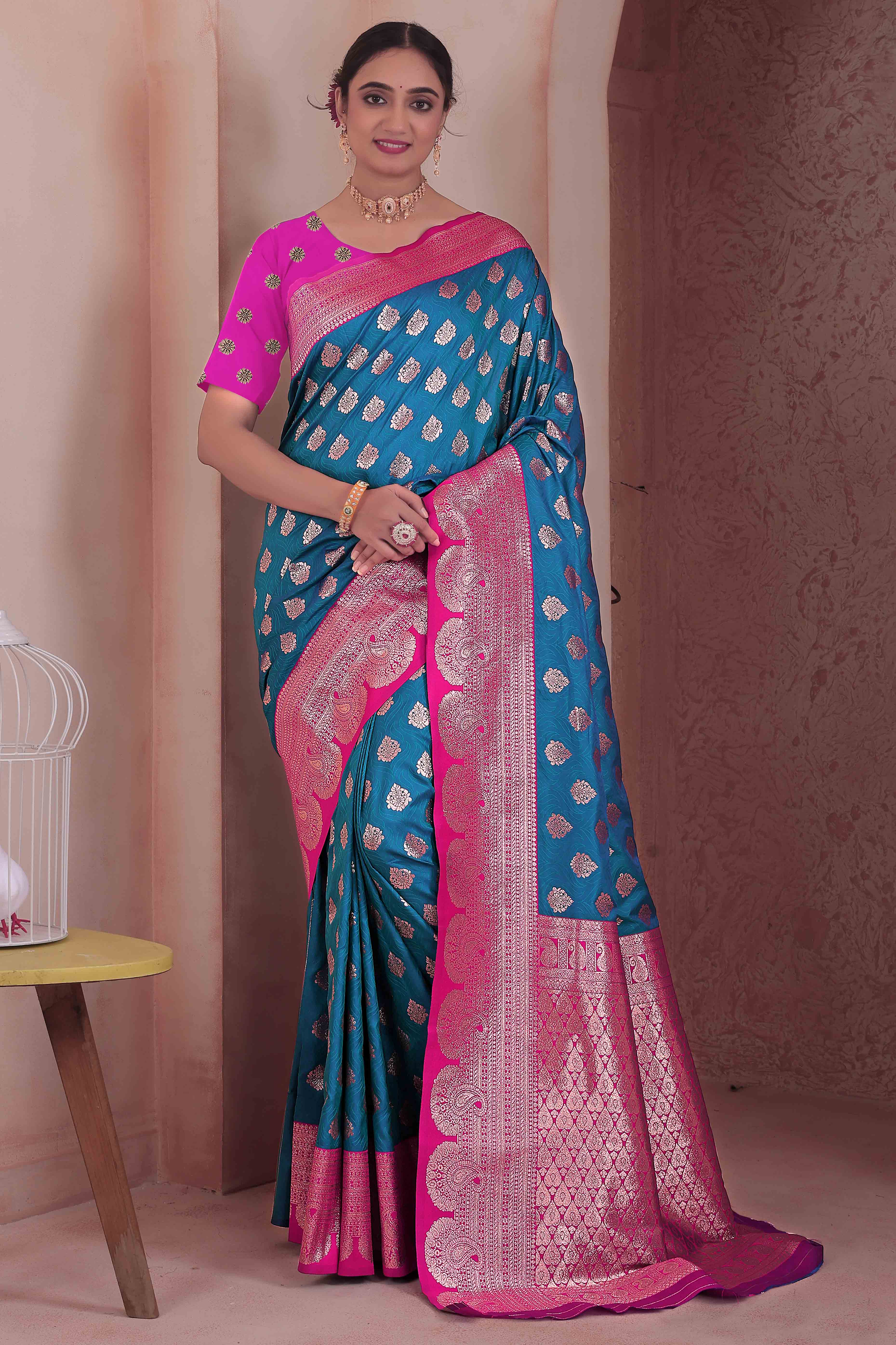 Elegant Zari Woven Morpich Blue Art Silk Saree Accented With A Heritage Banarasi Pallu