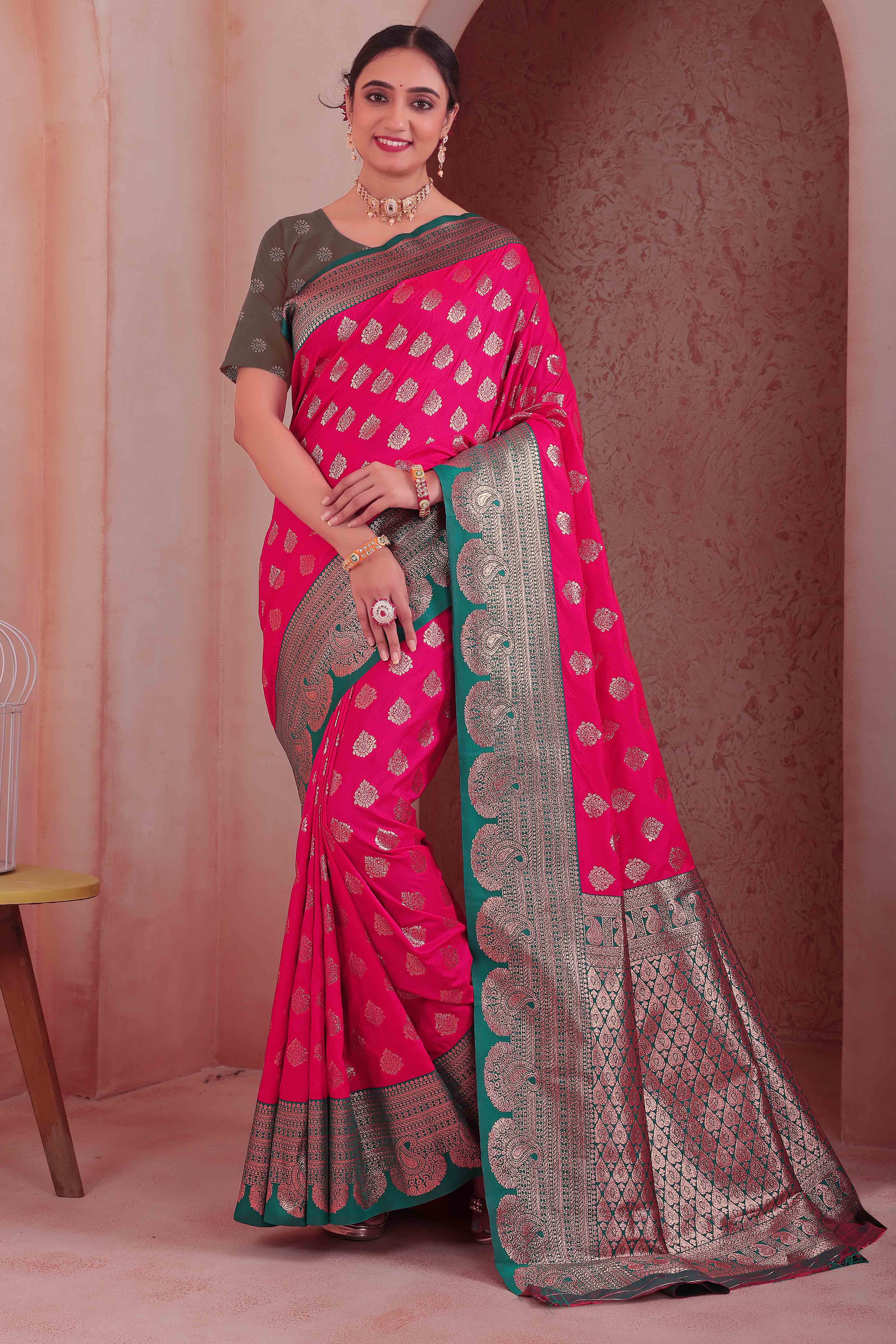 Majestic Zari Woven Pink Art Silk Saree Accented With A Heritage Banarasi Pallu