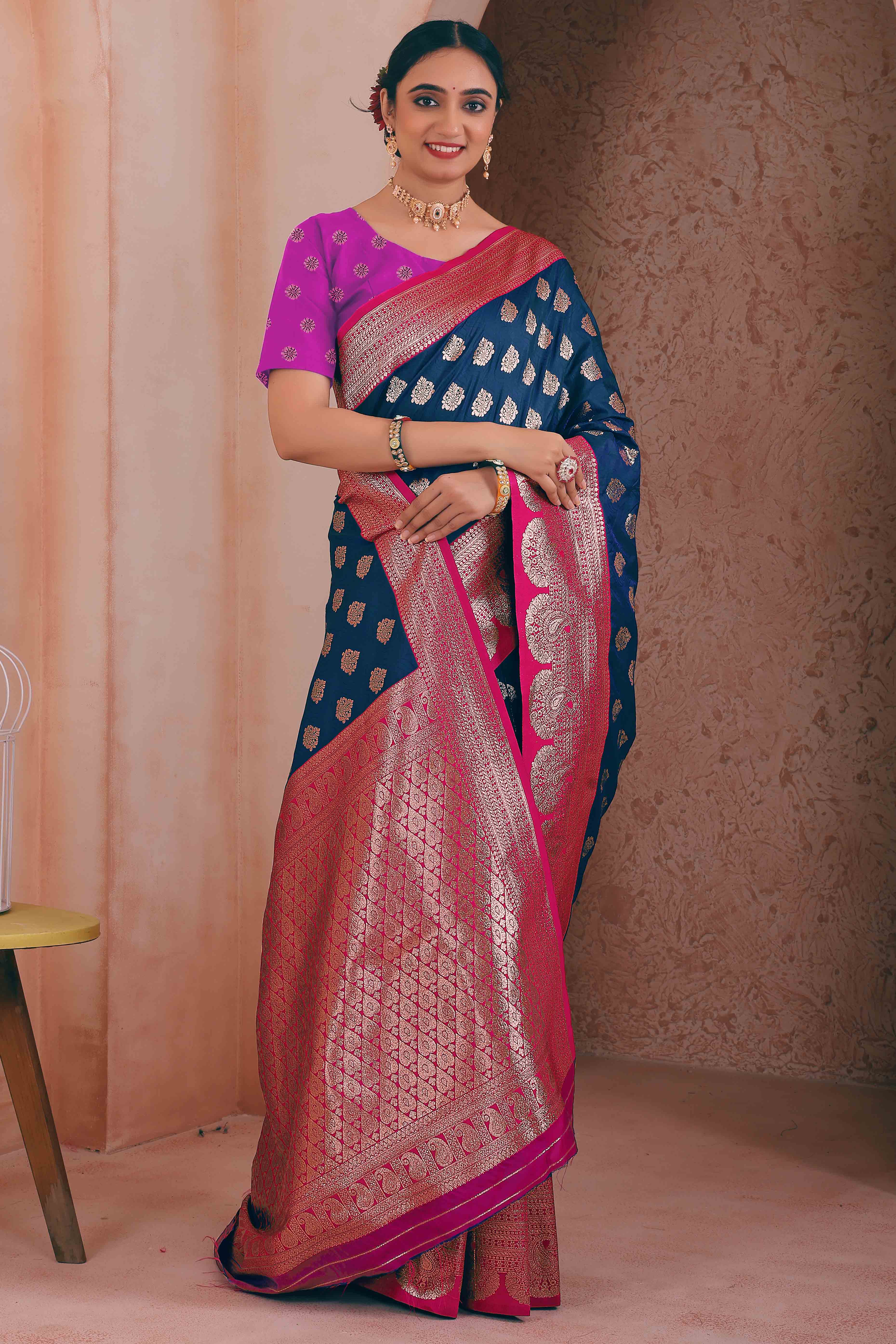 Timeless Zari Woven Blue Art Silk Saree Accented With A Heritage Banarasi Pallu