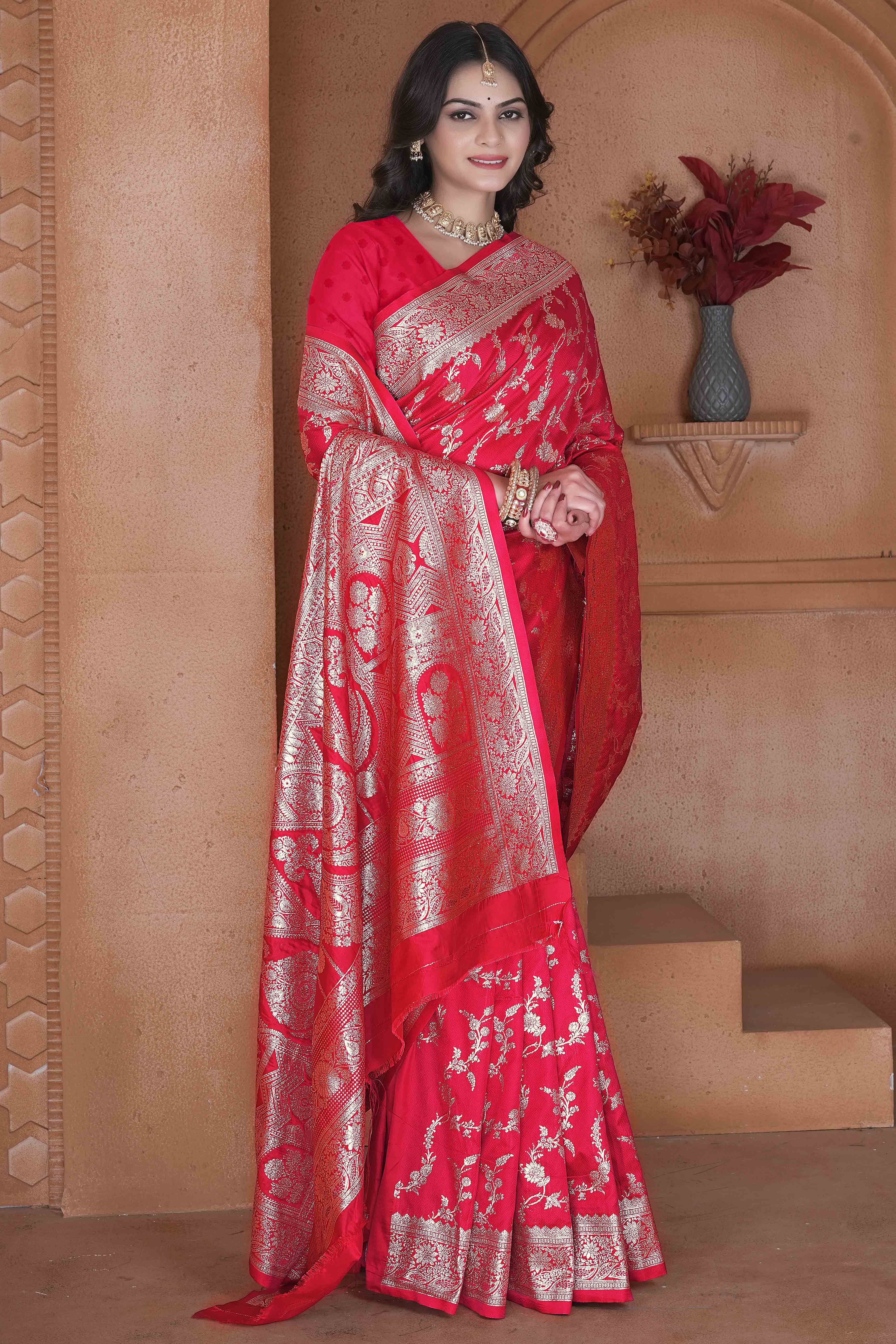 Pink Saree in Art Silk Featuring Traditional Zari Woven Floral Motifs for Special Occasions