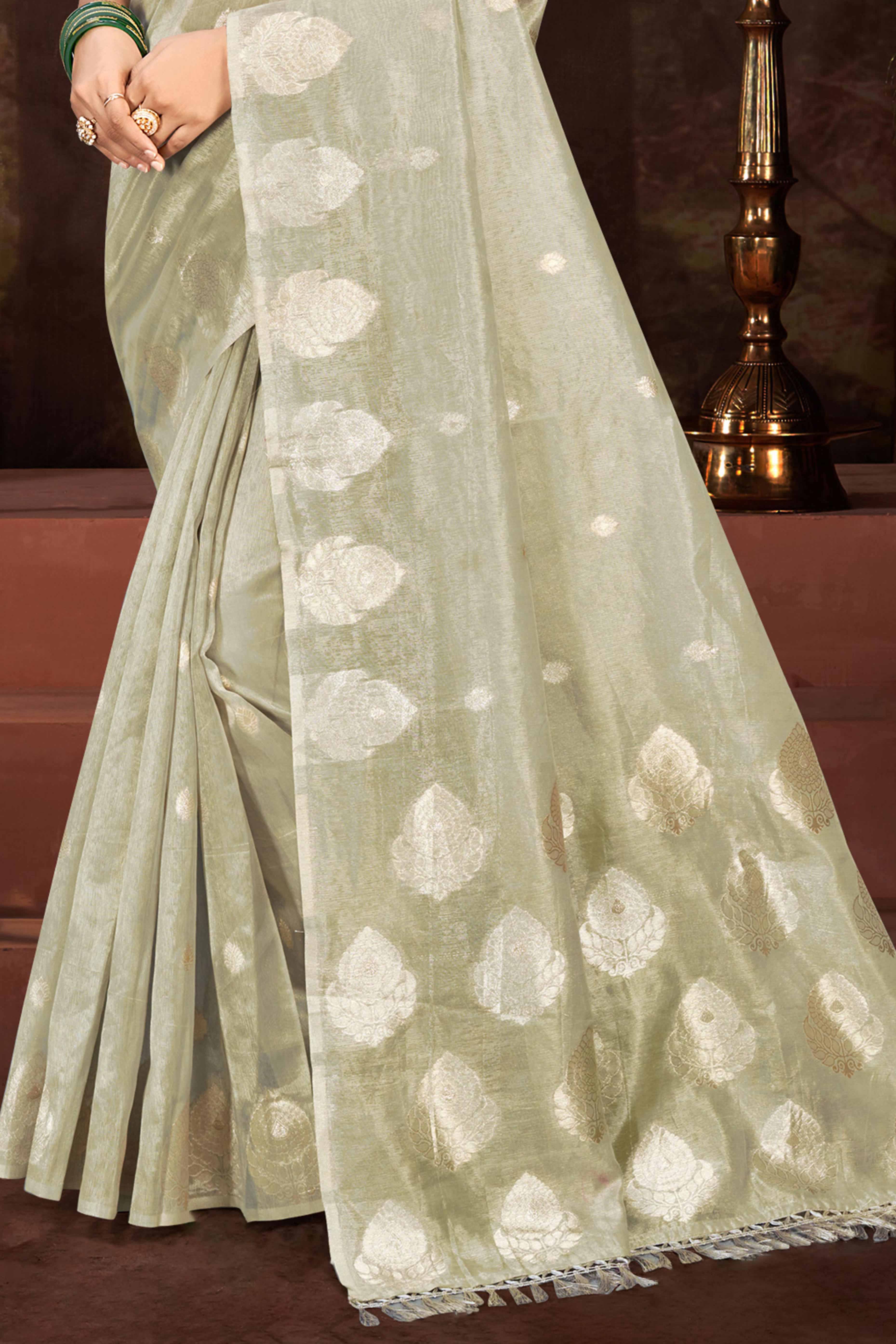 Grey Kota Doria Saree with Munga Weave and Zari Accents