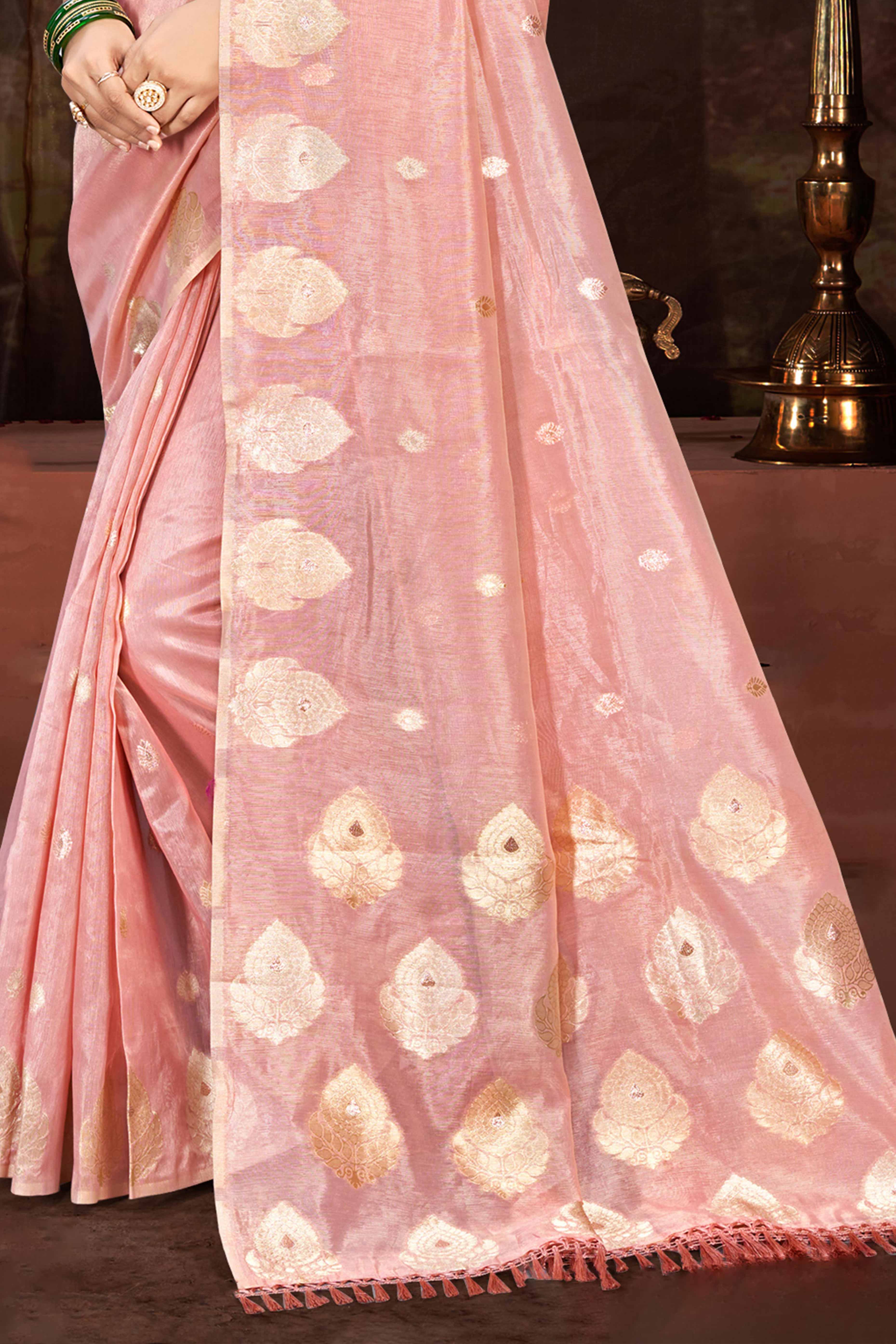 Pink Kota Doria Saree with Munga Weave and Zari Accents