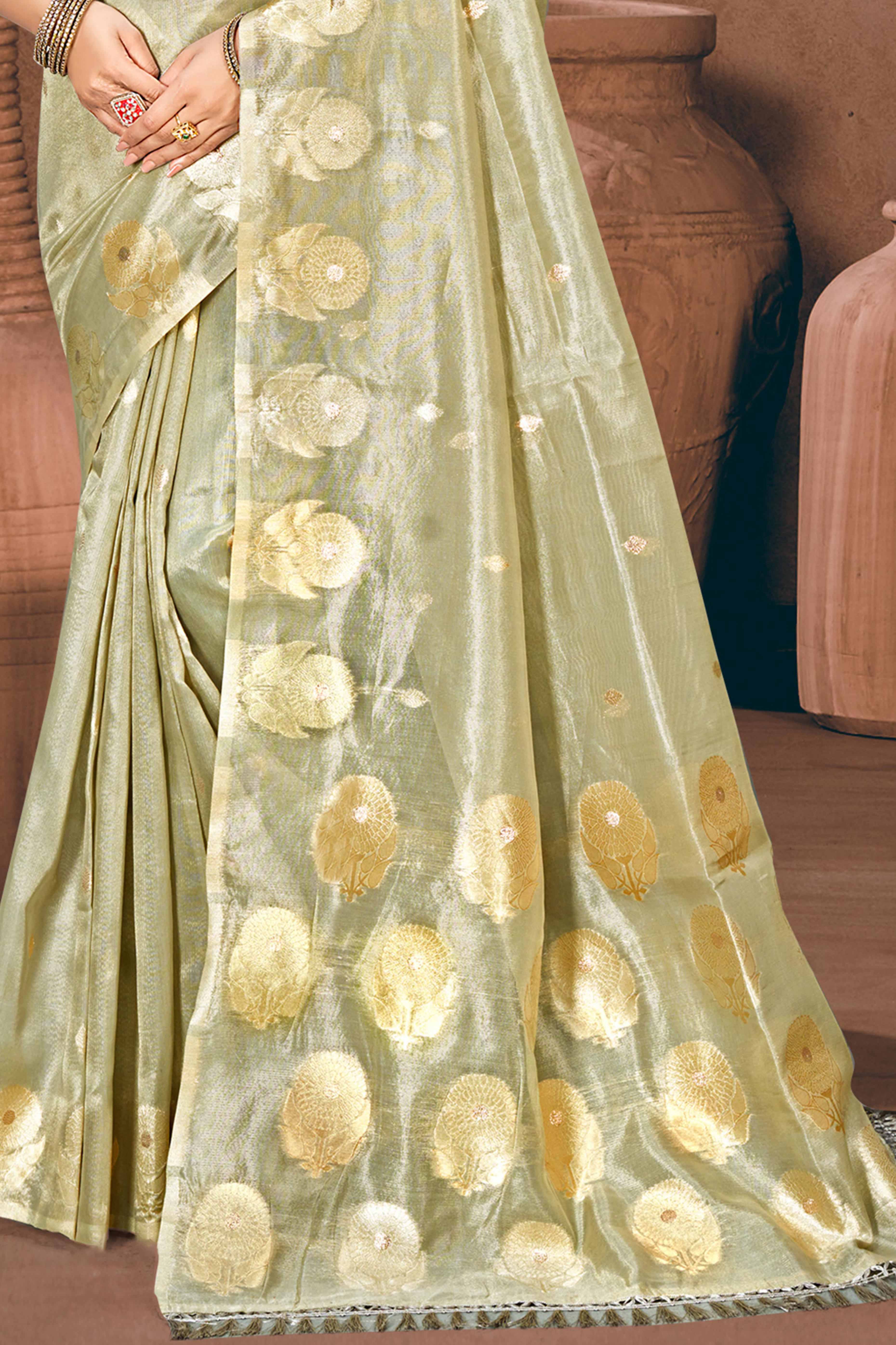 Grey Kota Doria Saree with Rich Traditional Zari Woven Borders