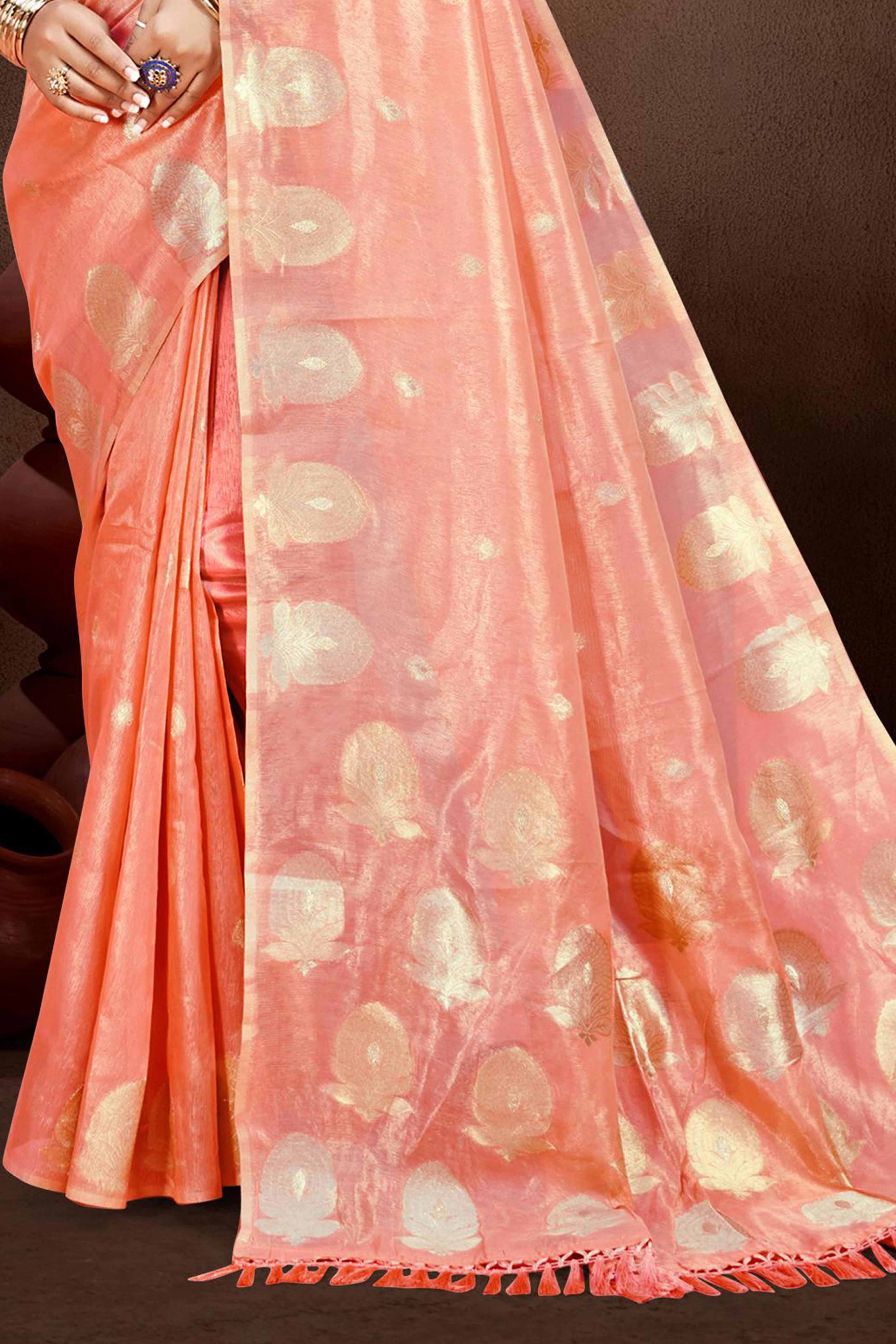 Gajri Pink Saree with Traditional Zari Detailing in Munga Kota Doria
