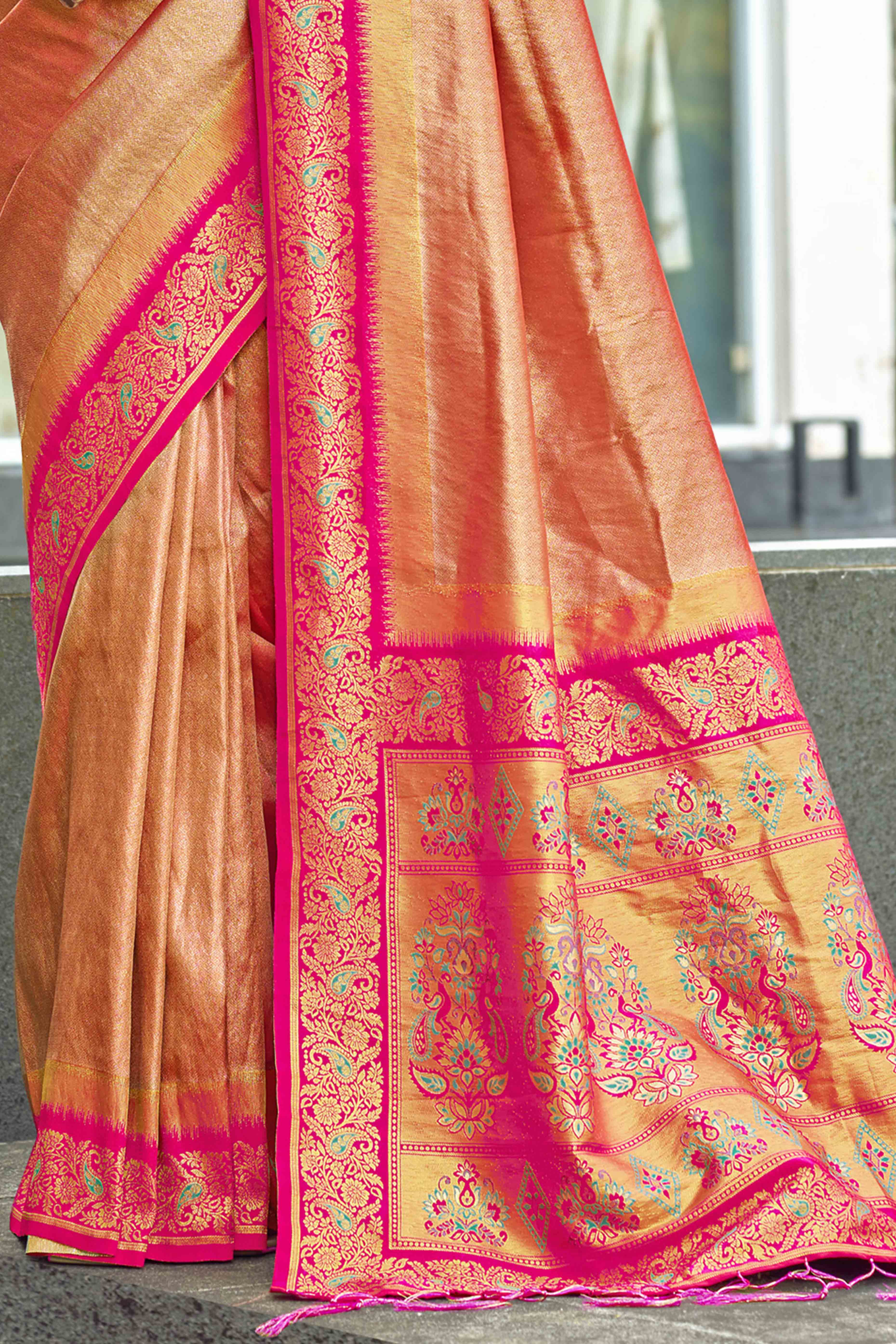 Orange Zari Weaving Organza Saree