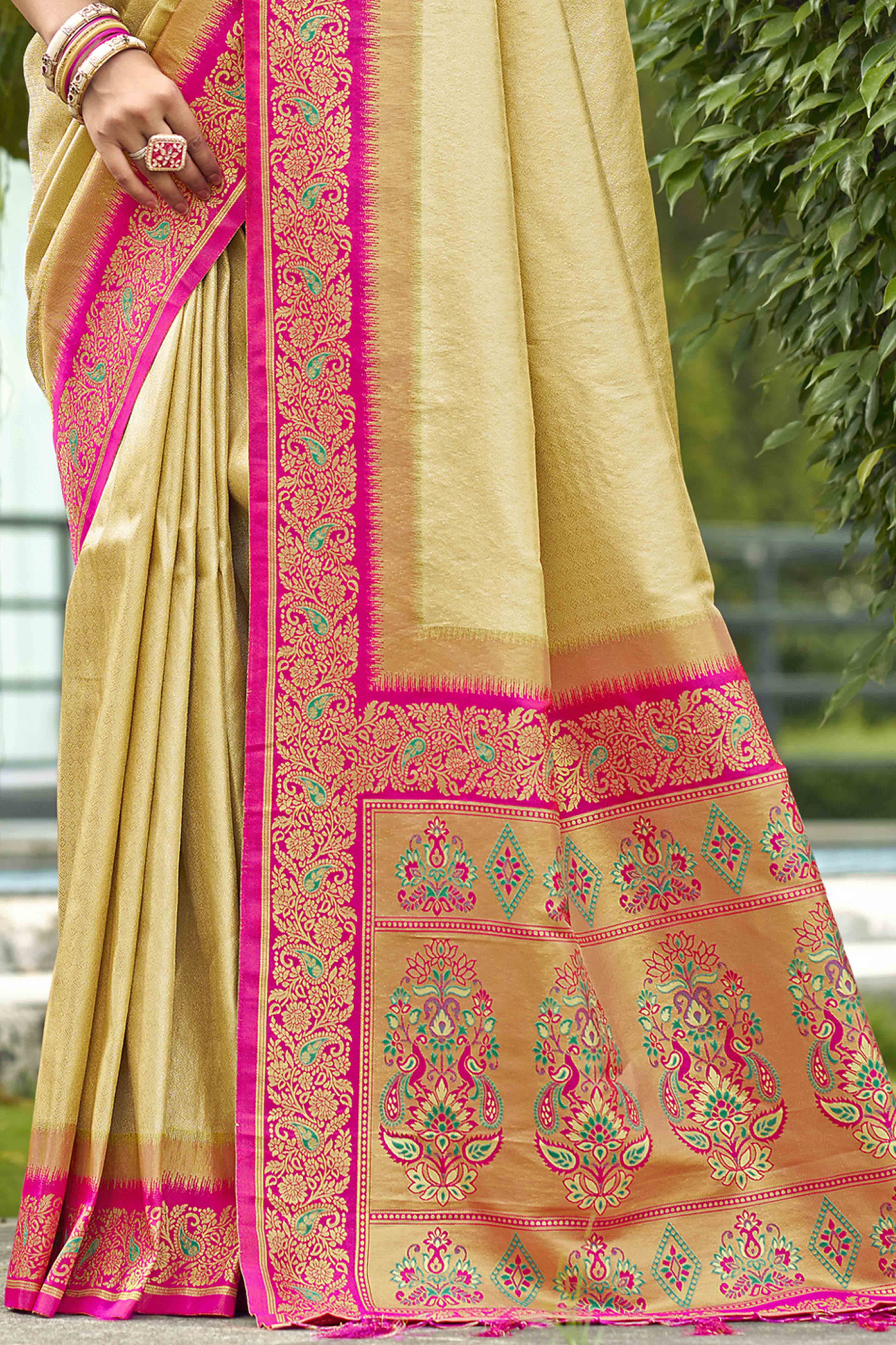 Gold Zari Weaving Organza Saree