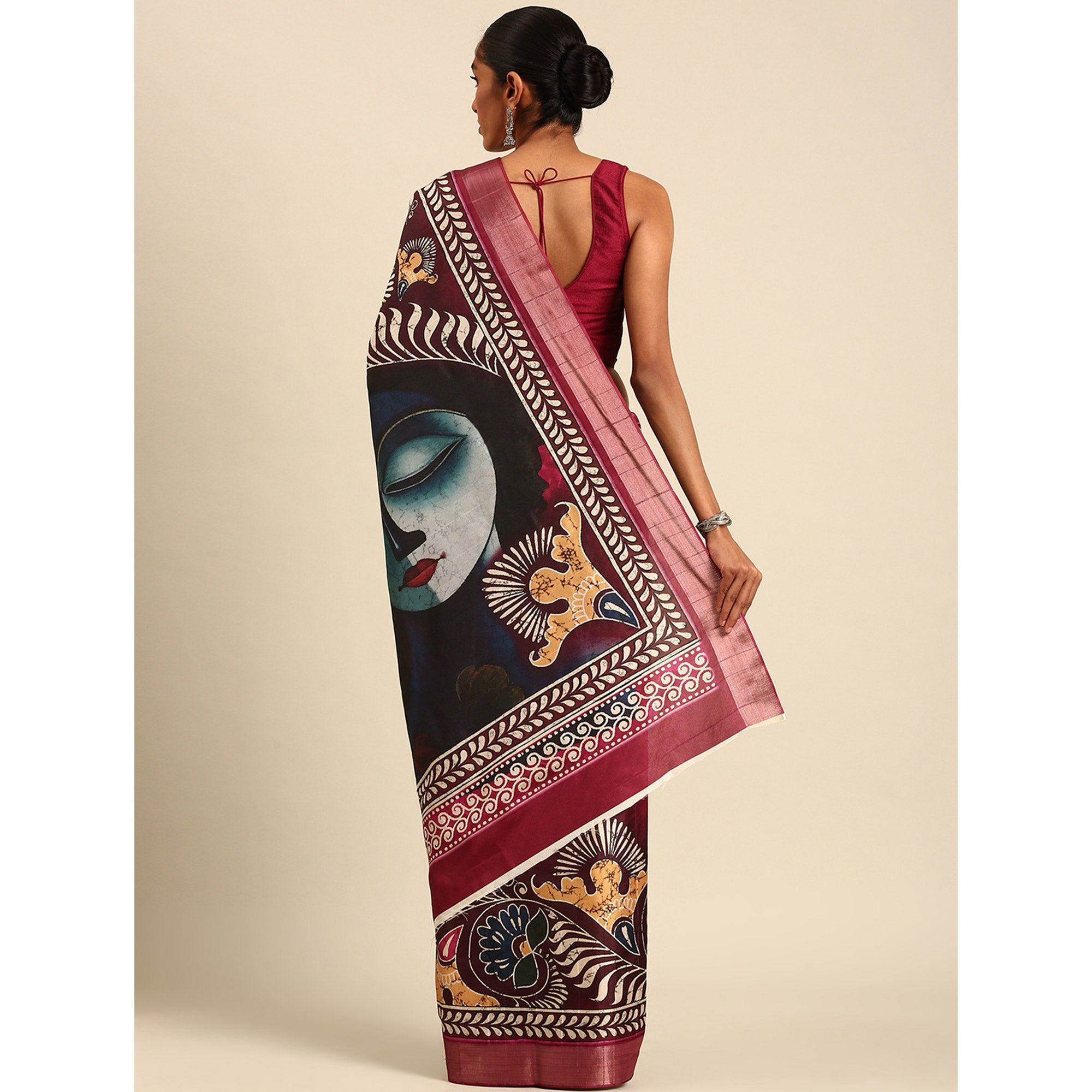 Pink Digital Printed Cotton Blend Saree With Woven Border