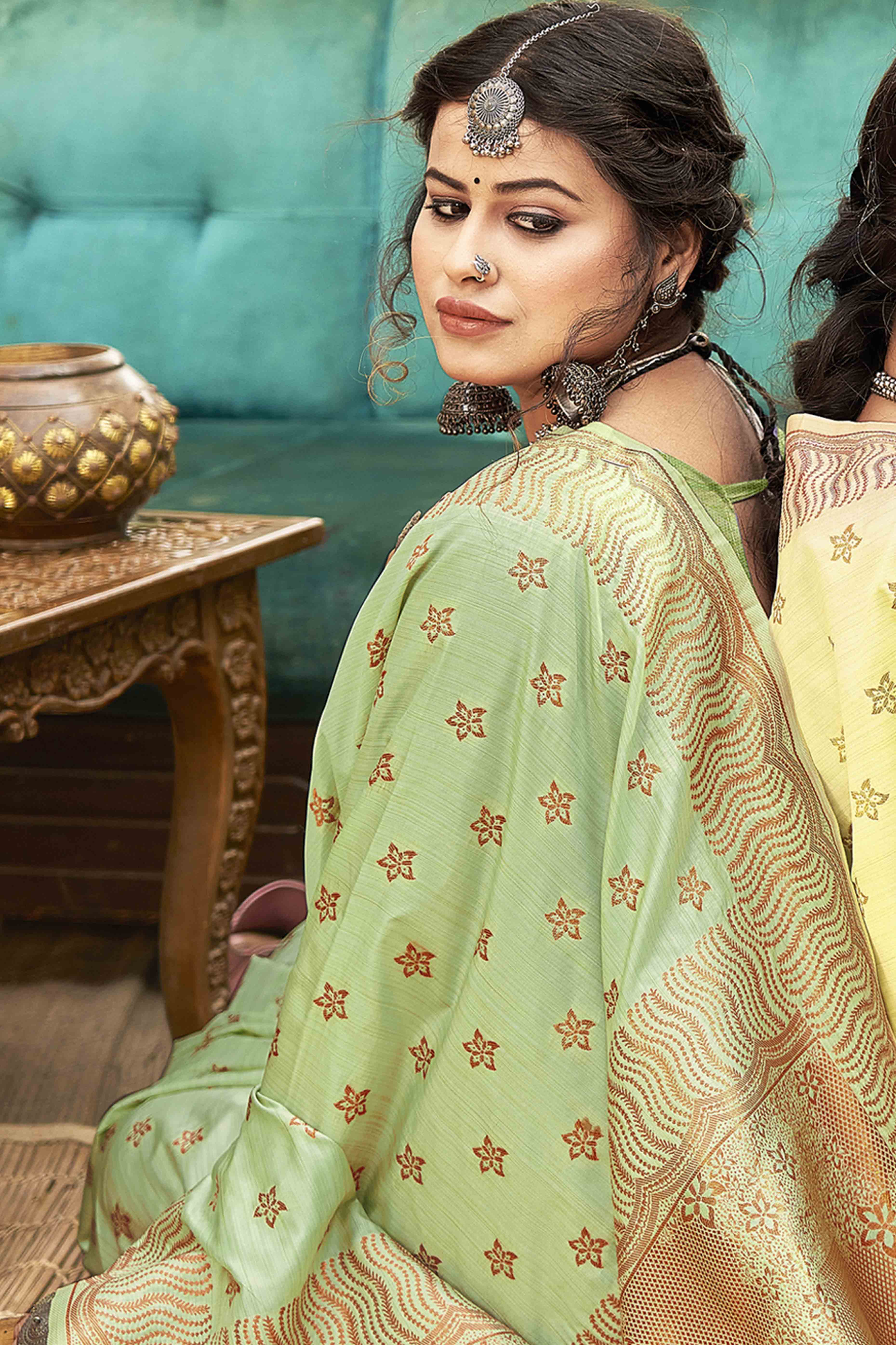 Green Banarasi Silk Saree With Intricate Zari Woven Work