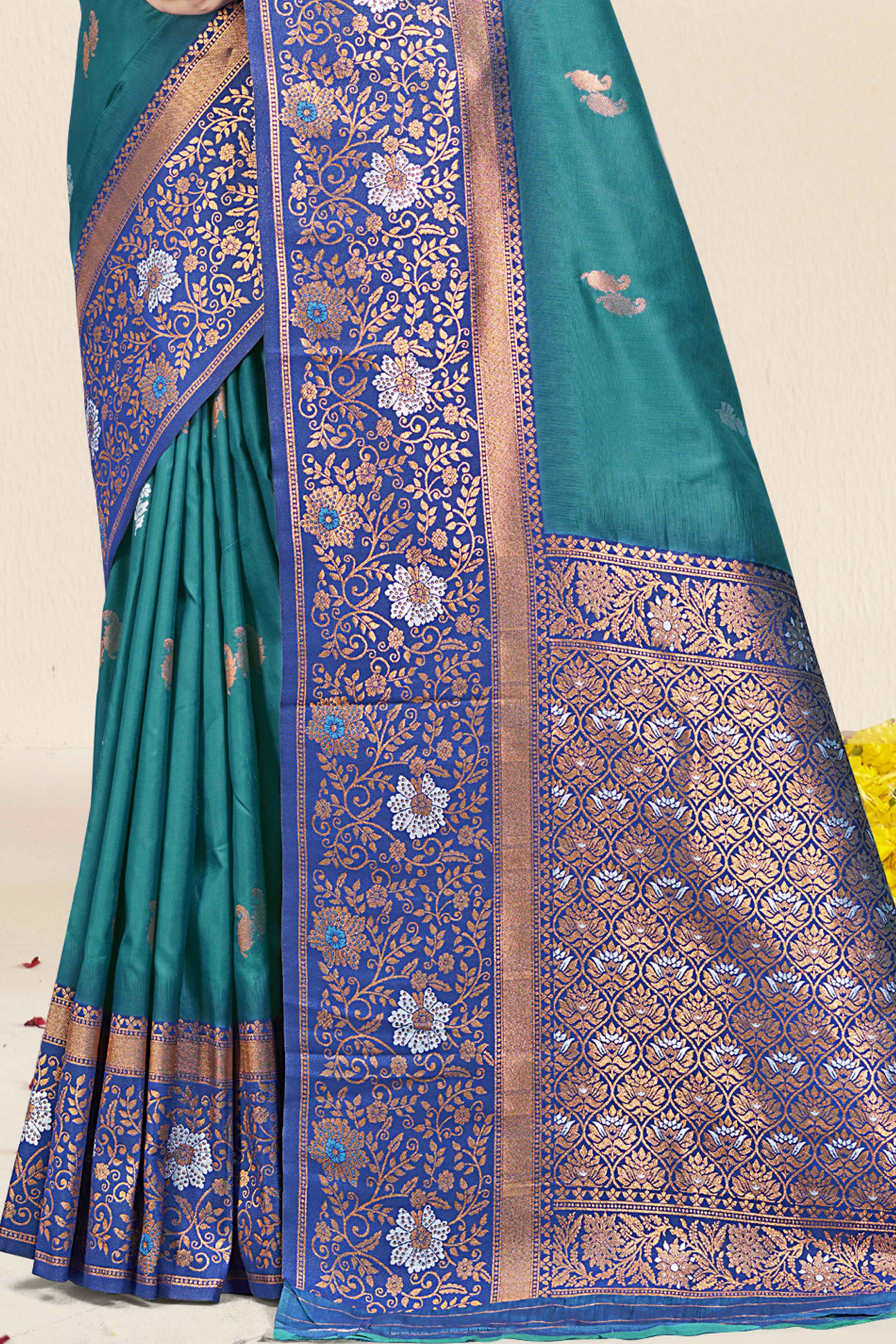 Blue Floral Woven Banarasi Silk Saree