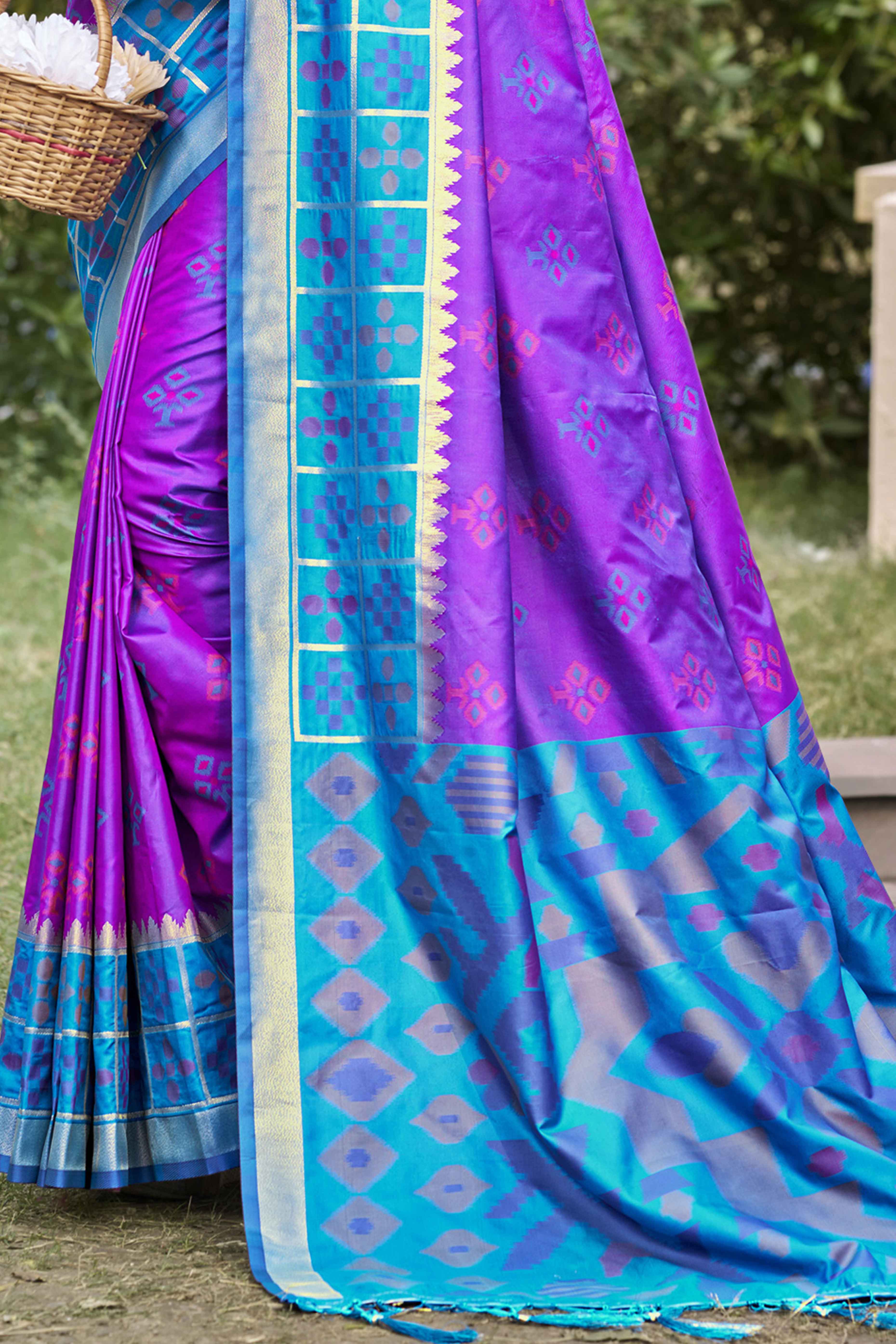 Violet Woven Cotton Silk Saree With Tassels