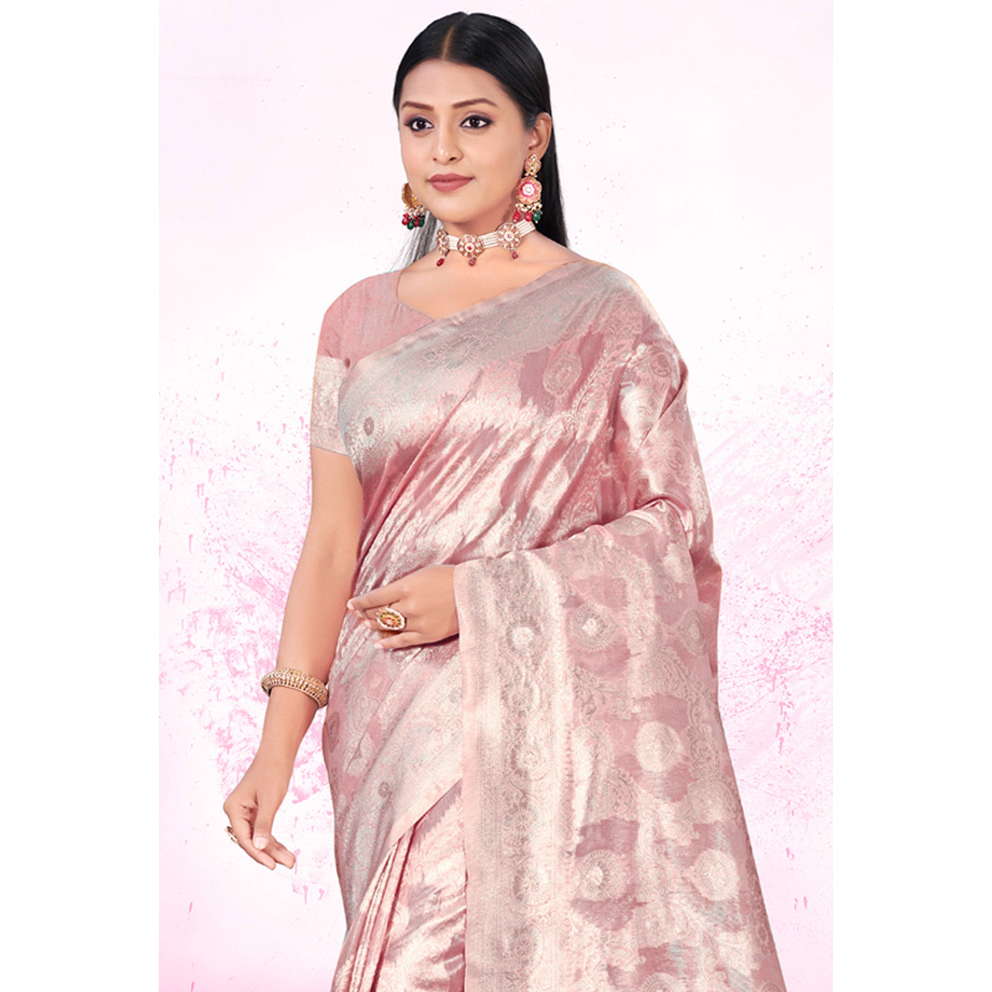 Peach Woven Cotton Blend Saree