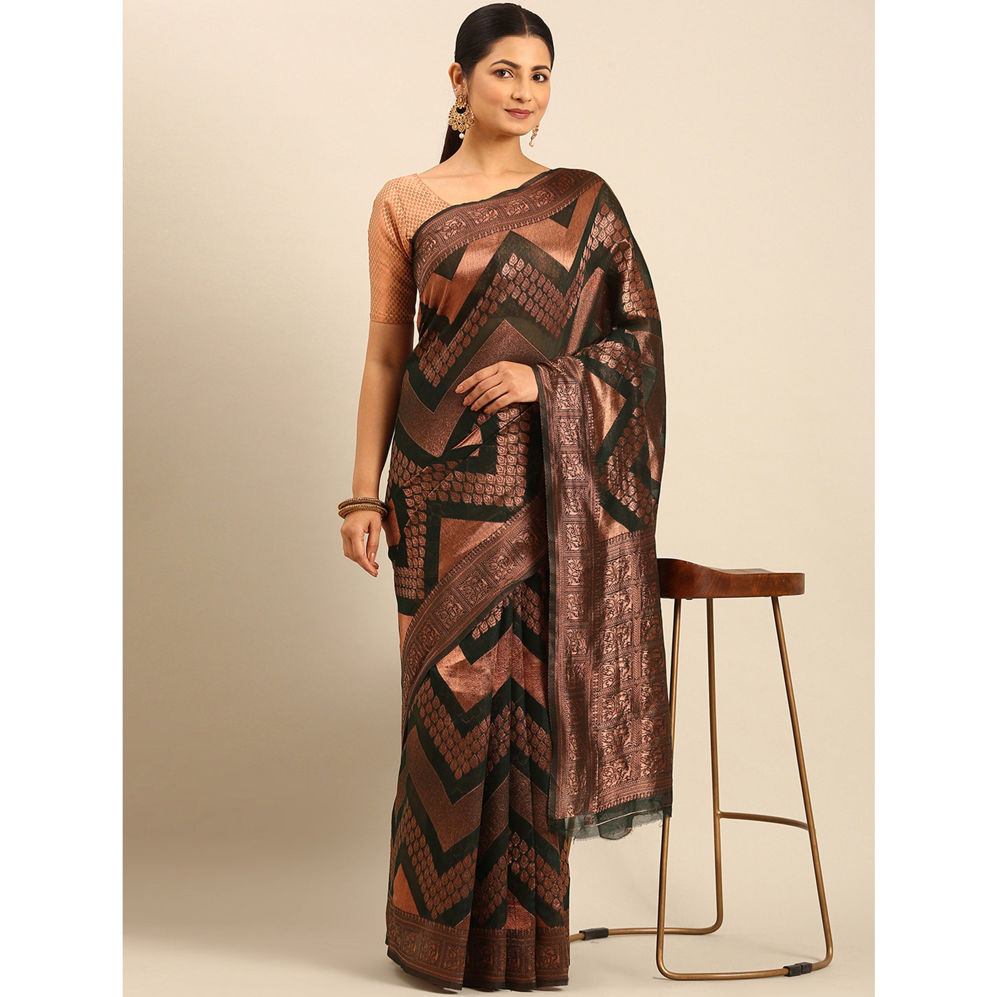 Green Floral Woven Cotton Silk Saree