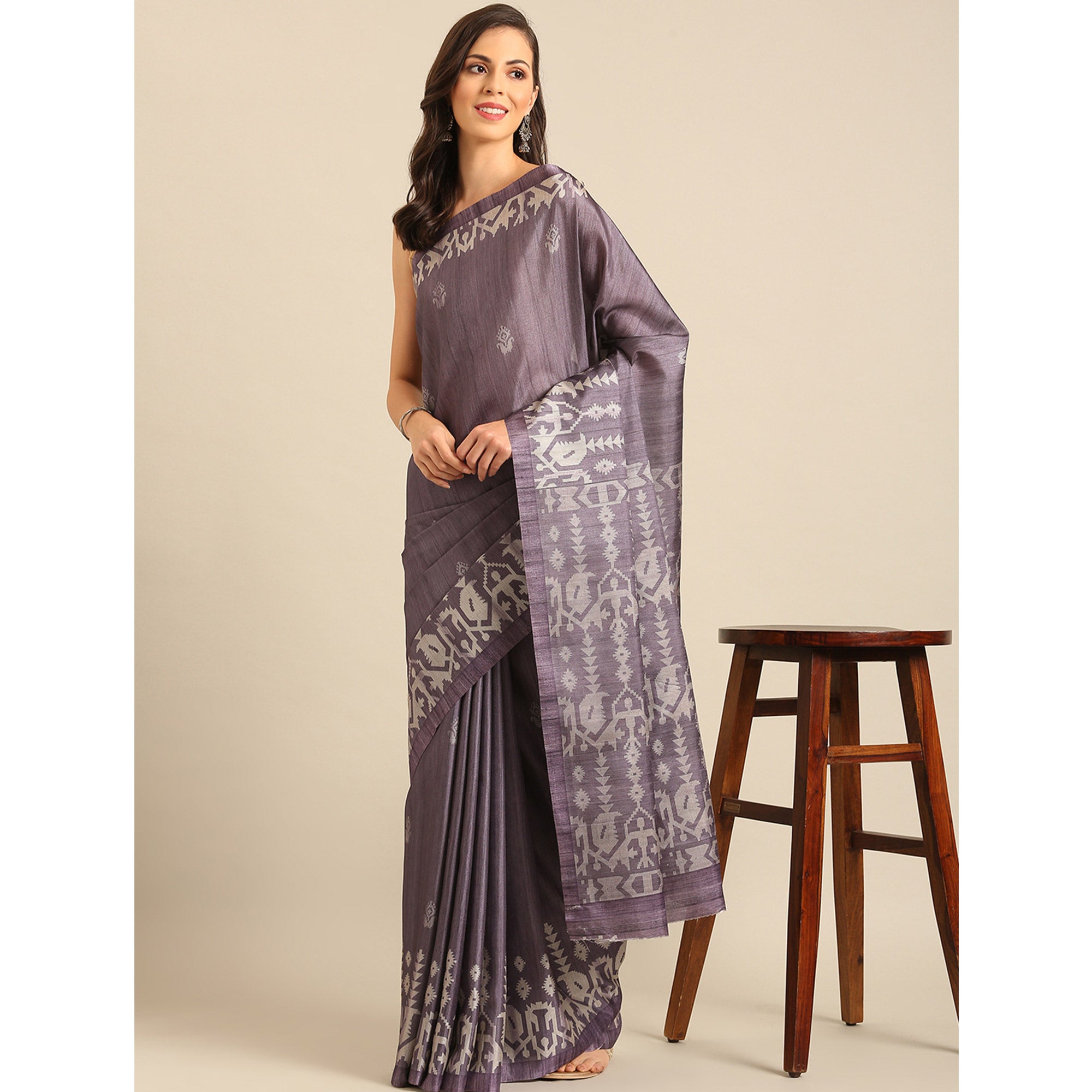 Purple Digital Print Cotton Blend Saree