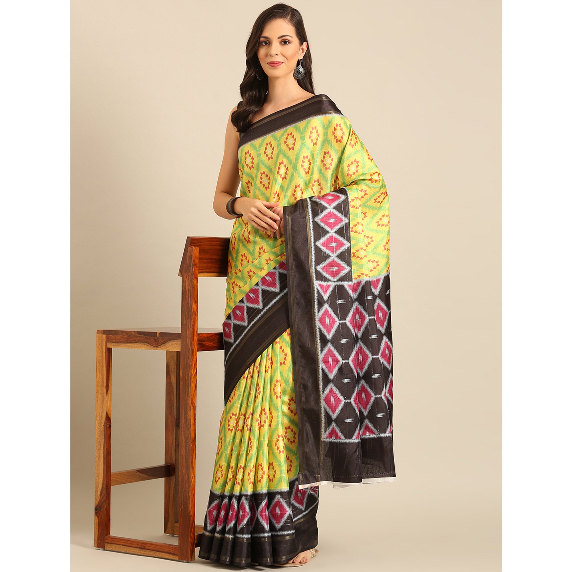 Green Digital Patola Printed Cotton Blend Saree