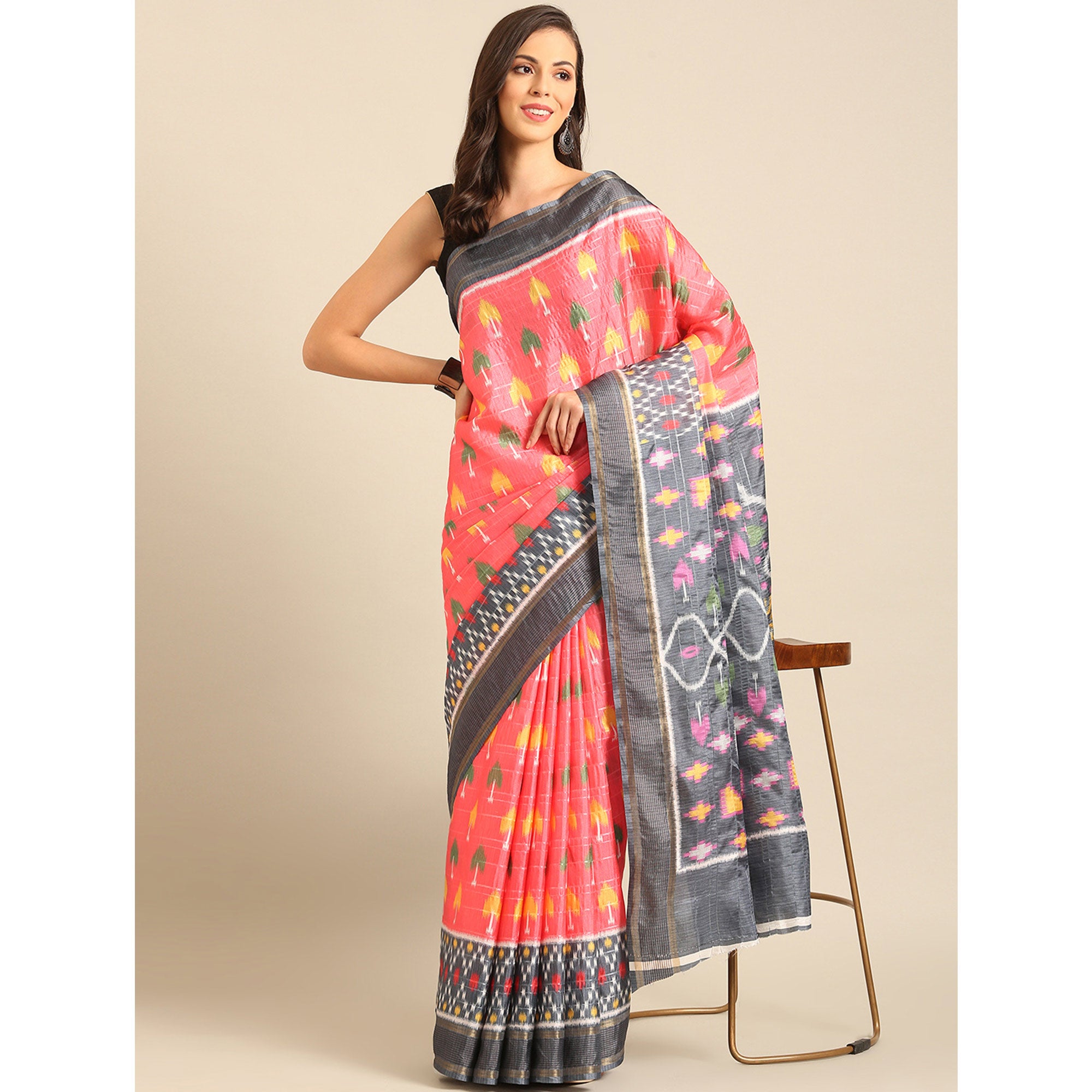 Pink Digital Patola Print Cotton Blend Saree