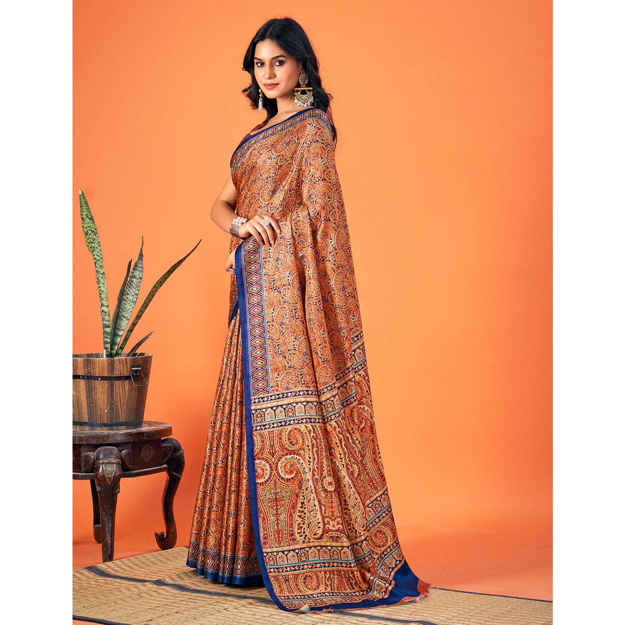 Multicolor Printed Pashmina Saree