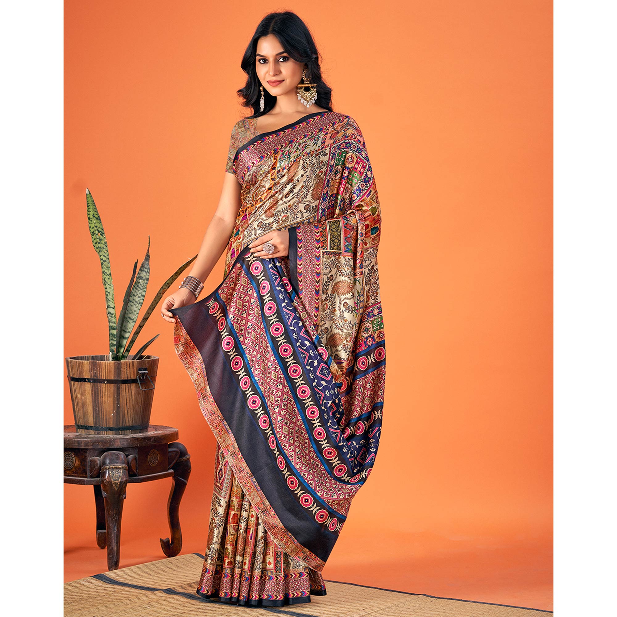 Multicolor Printed Pashmina Saree