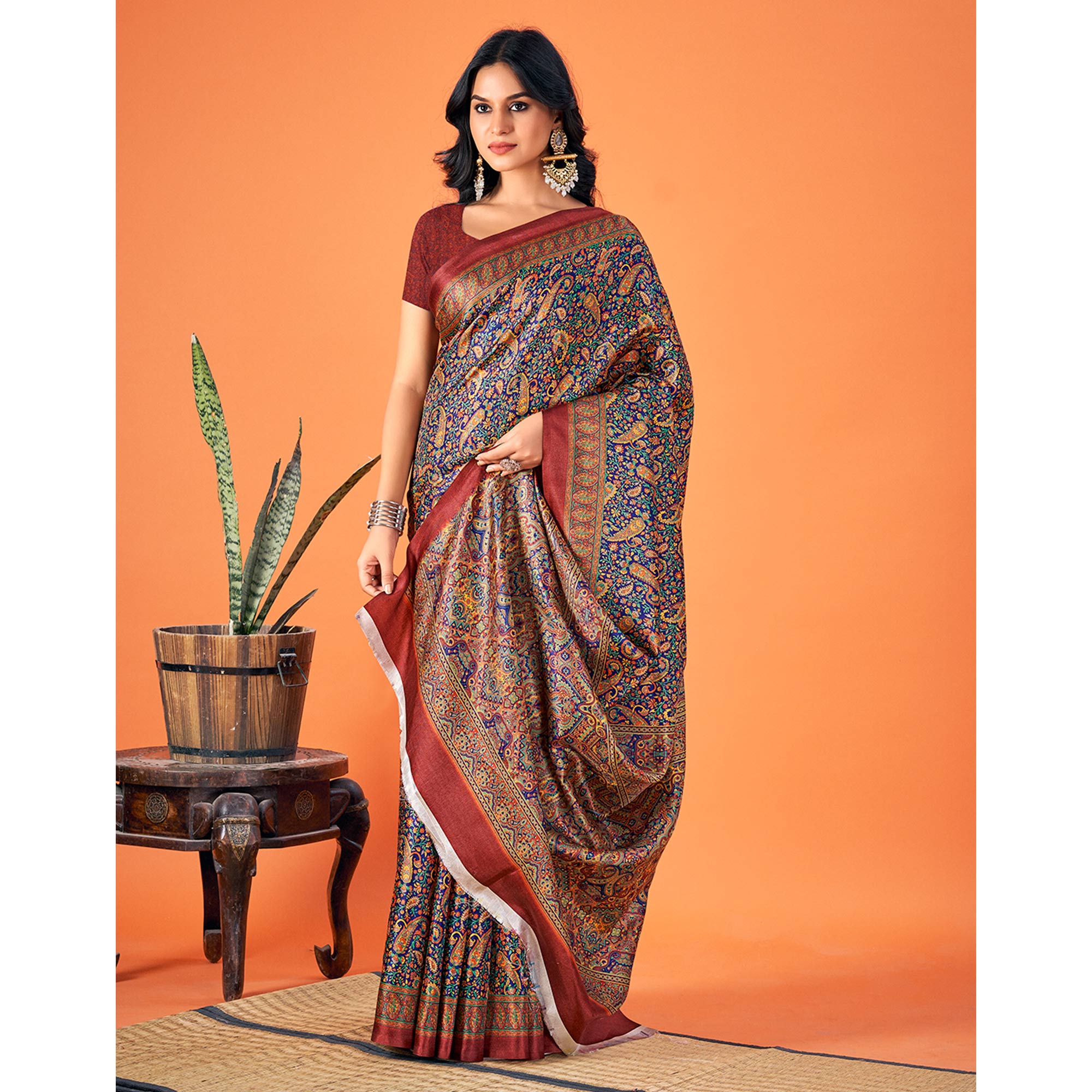 Multicolor Printed Pashmina Saree