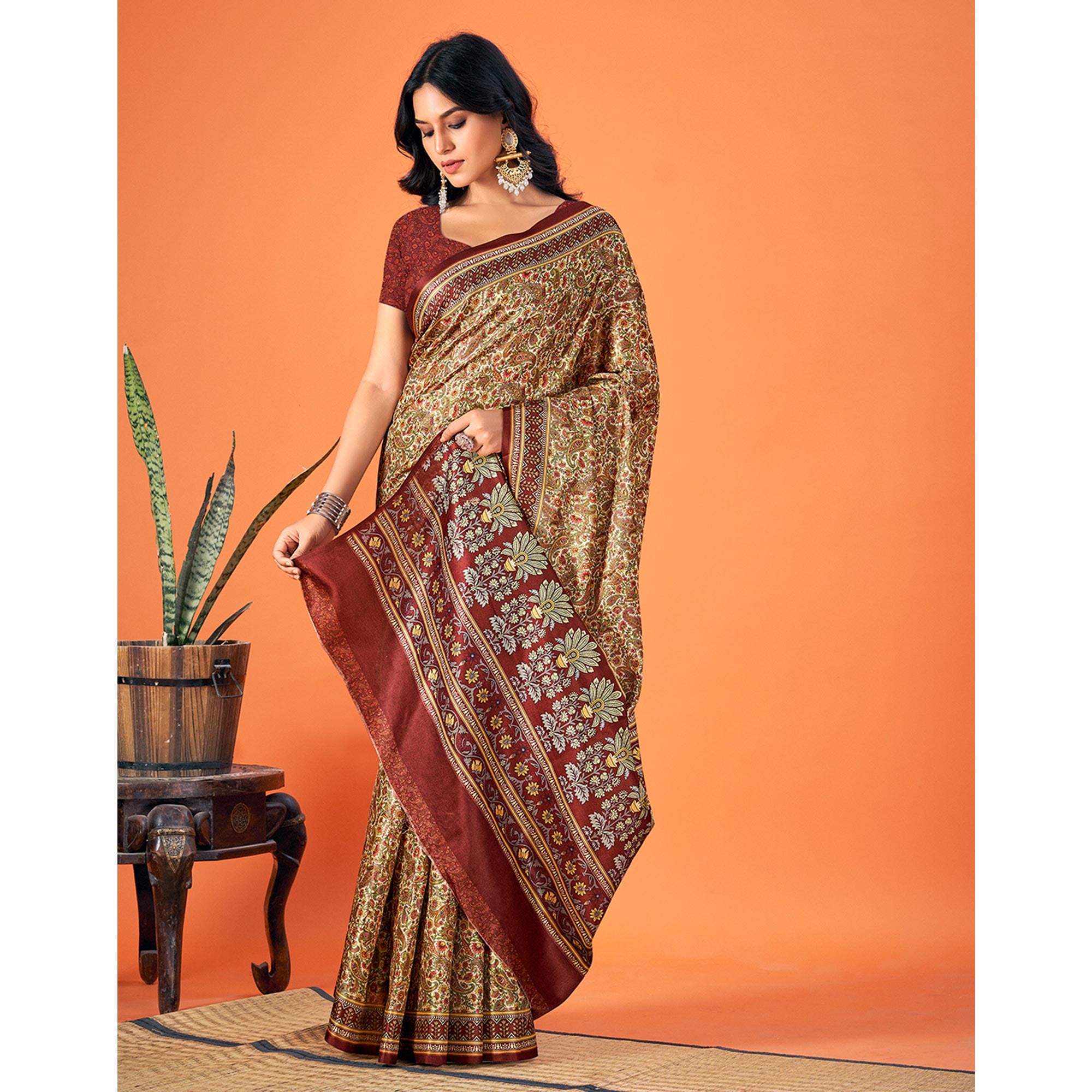 Multicolor Printed Pashmina Saree