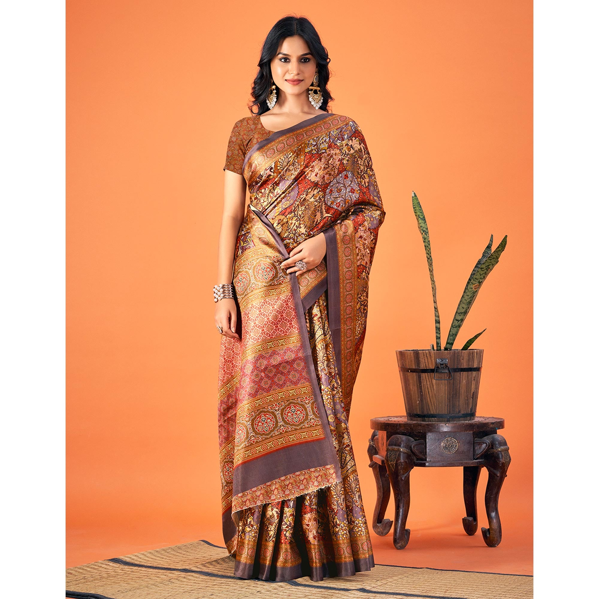 Multicolor Printed Pashmina Saree