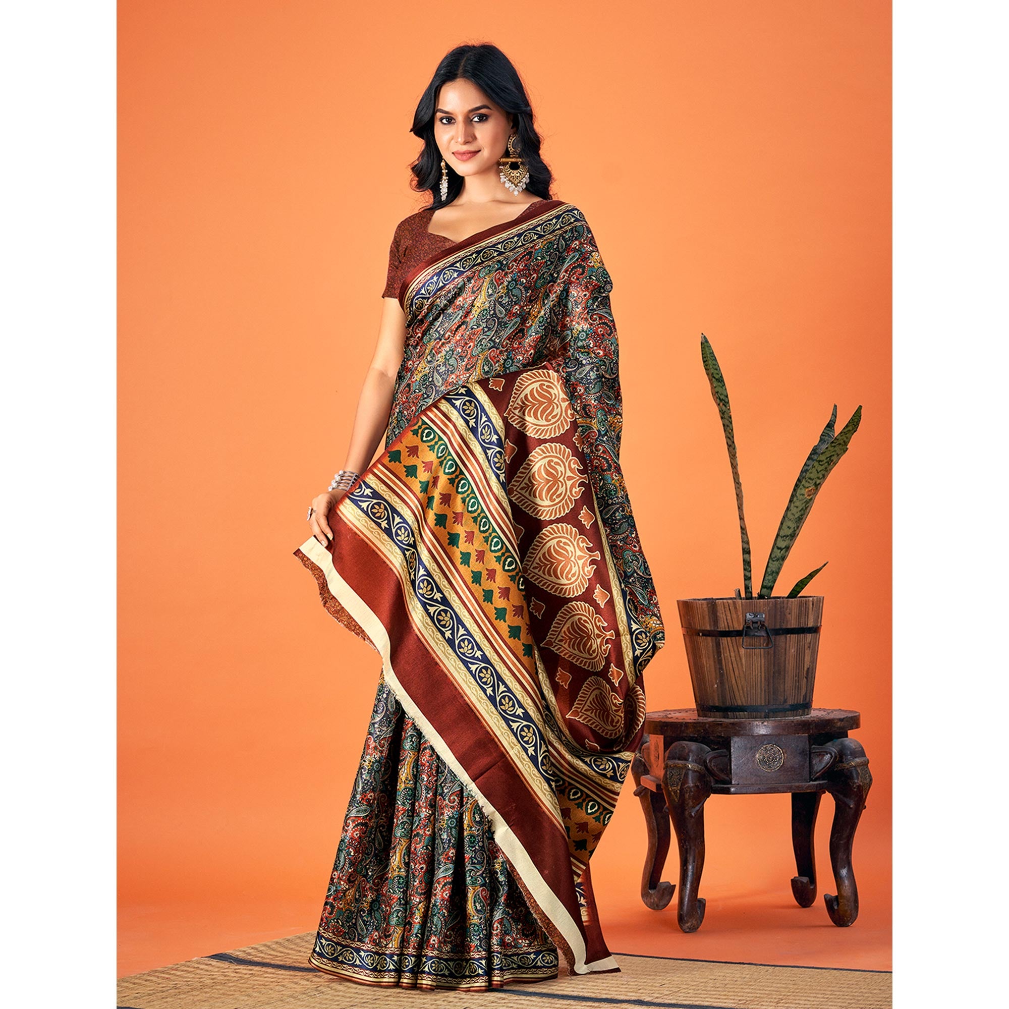 Multicolor Printed Pashmina Saree