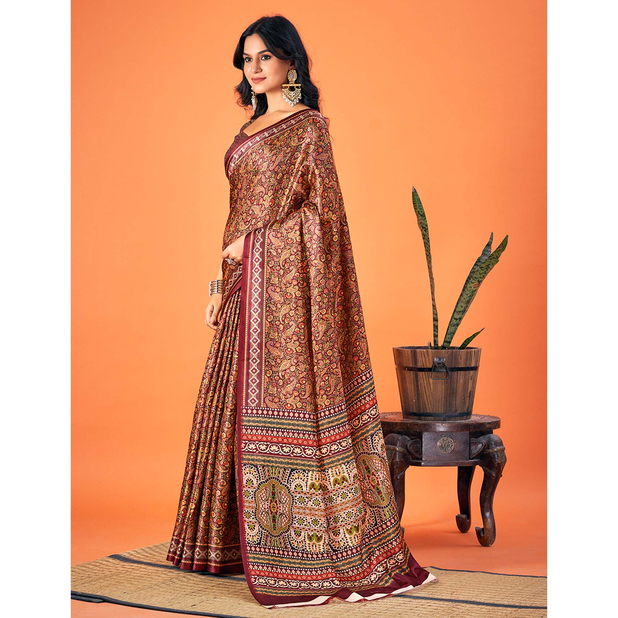 Multicolor Printed Pashmina Saree