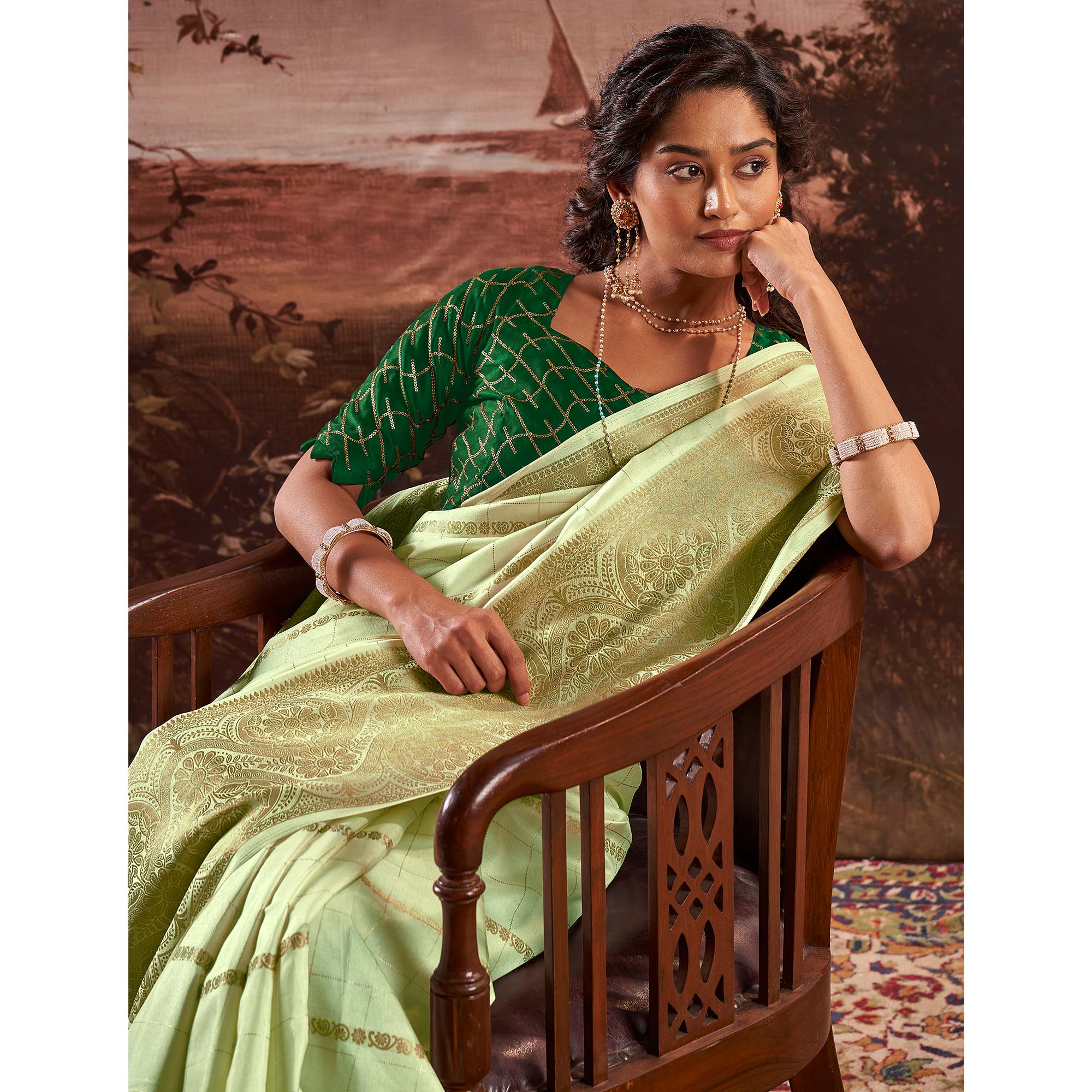 Green Woven Cotton Silk Saree