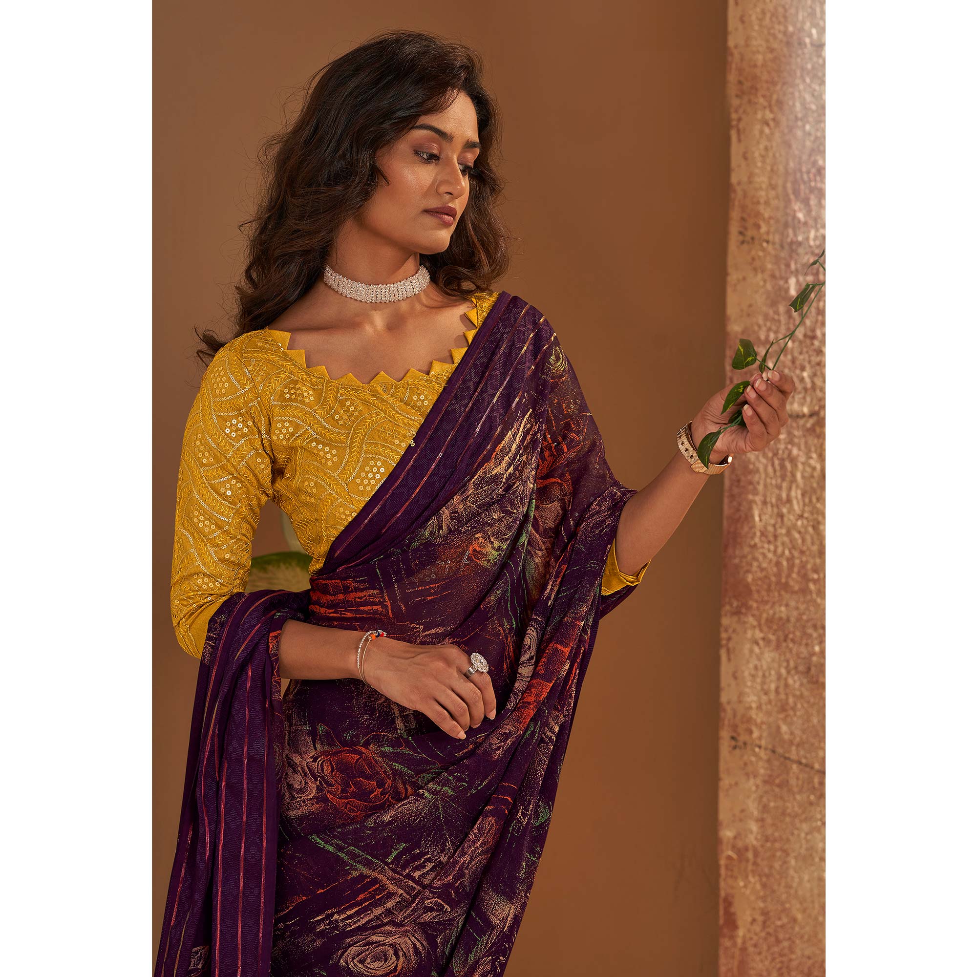 Purple Floral Printed Georgette Saree