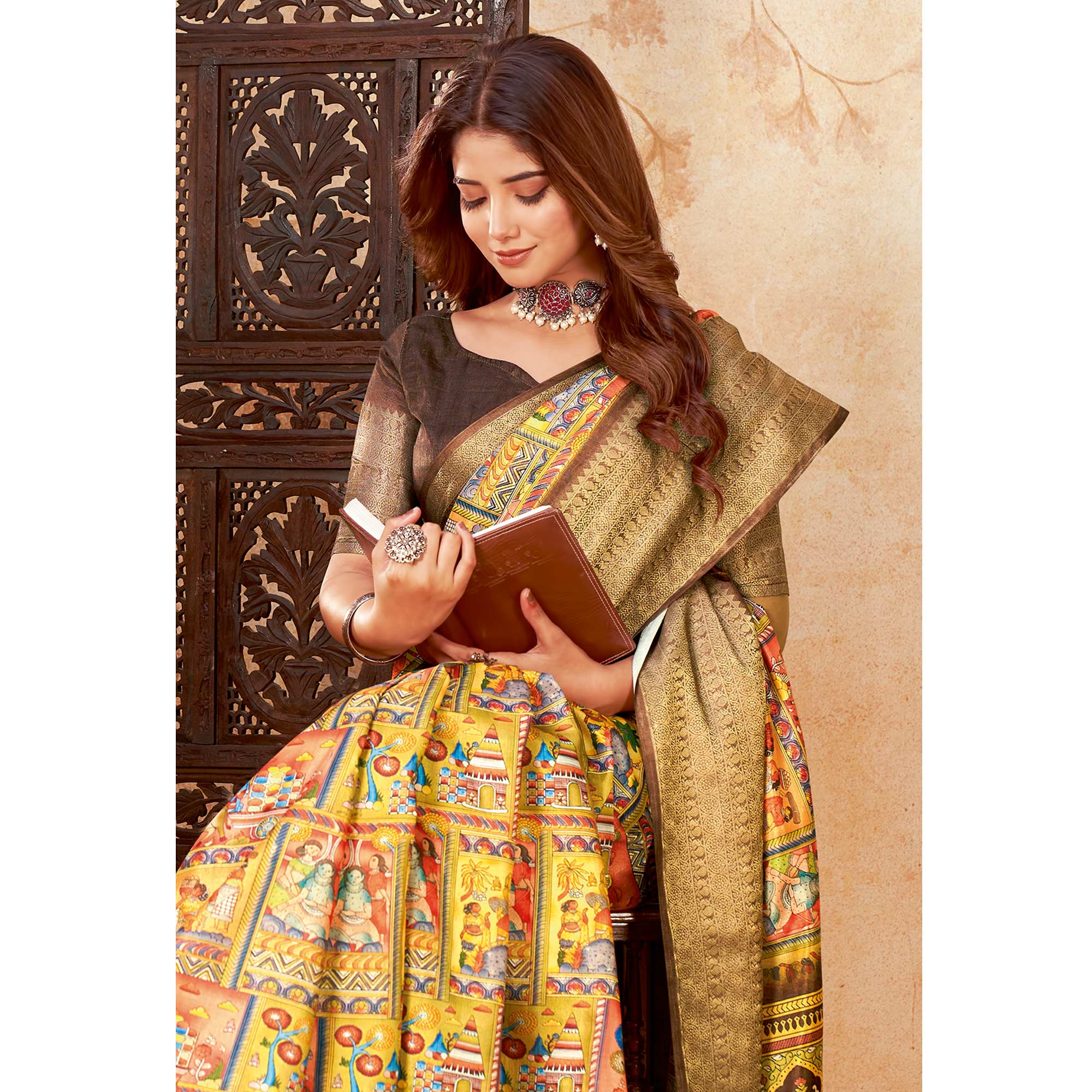 Multicolor Printed Cotton Silk Saree With Jacquard Border