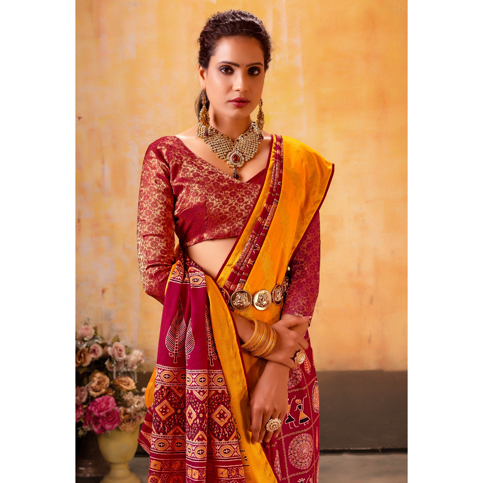 Red Patola Printed Jacquard Saree