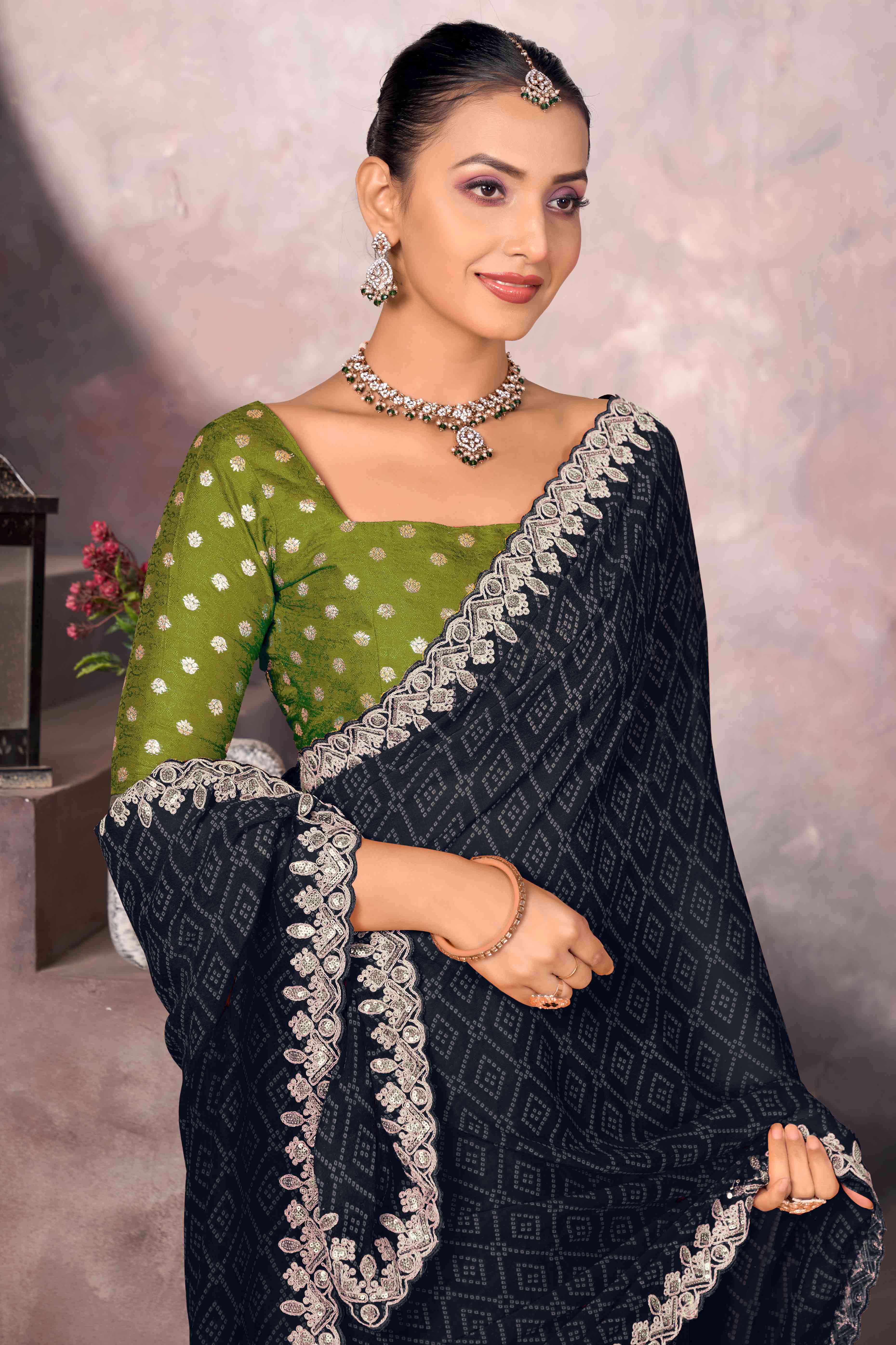 Modern Black Georgette Saree with Timeless Bandhani Prints