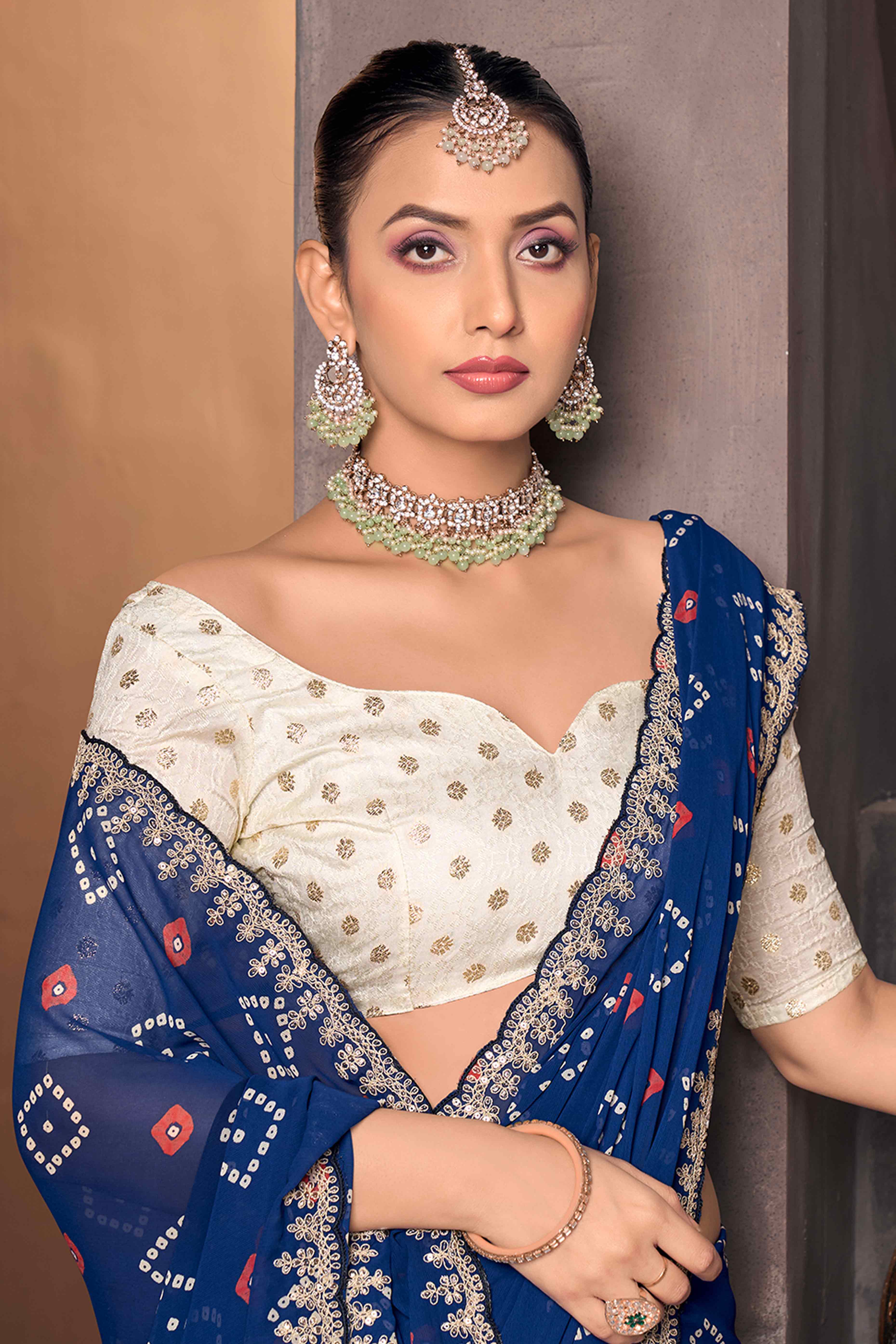 Blue Bandhani Printed Georgette Saree