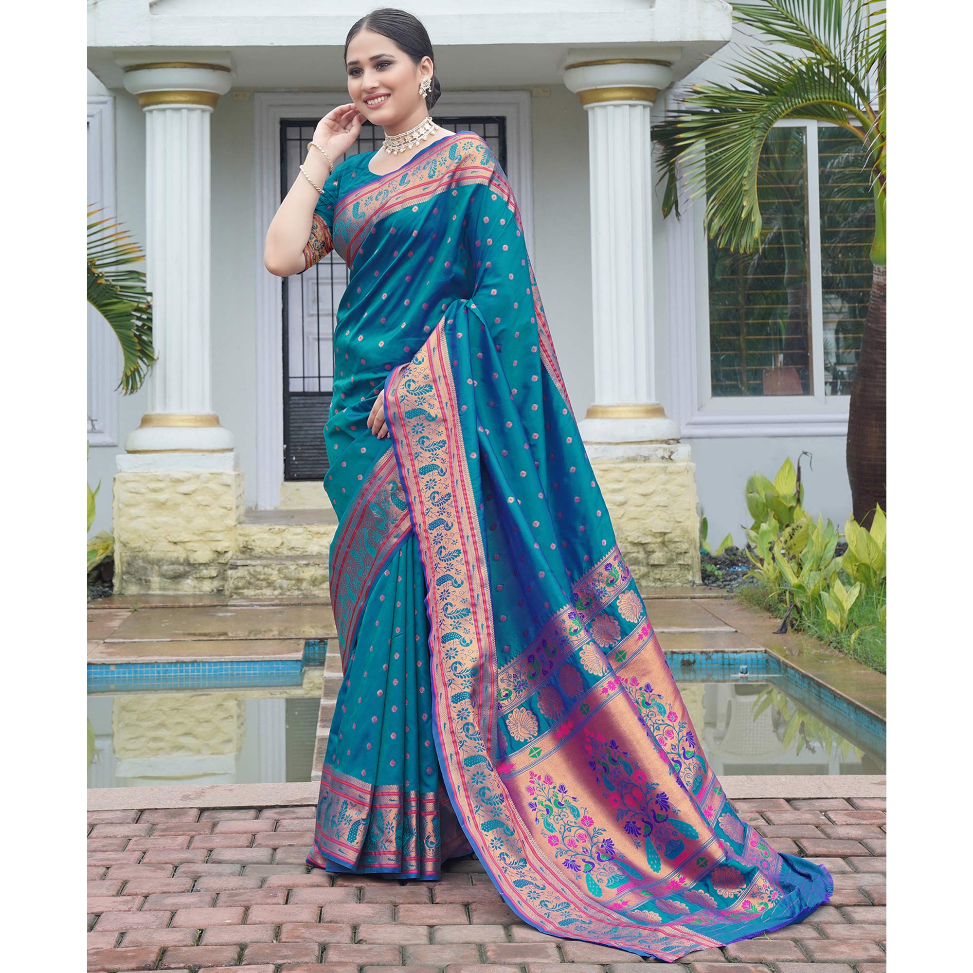 Blue Woven Paithani Art Silk Saree